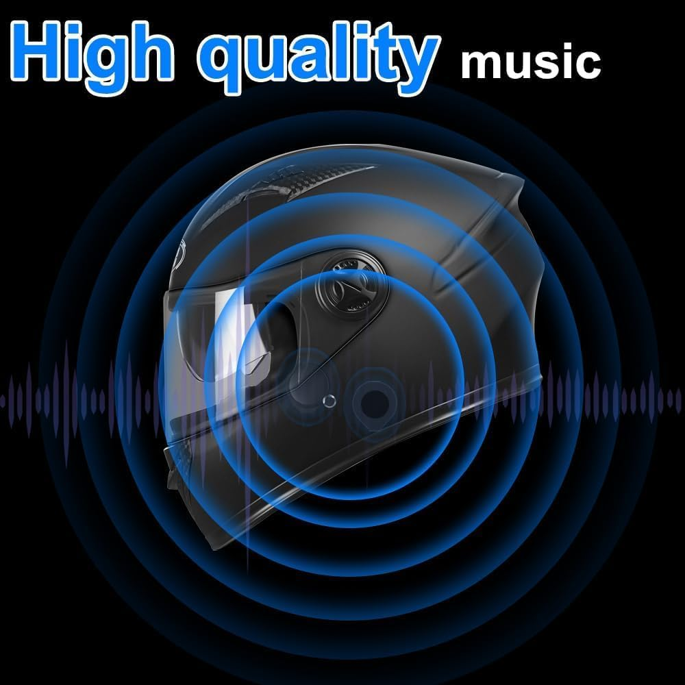 B-Qtech Motorcycle Helmet Bluetooth Headset, Motorcycle Bluetooth Helmet Speaker,Ture Wireless Helmet Earphone BT5.3 Chip Noise Cancellation 1450Mah Large Battery for Riding Skiing Cycling image number 5