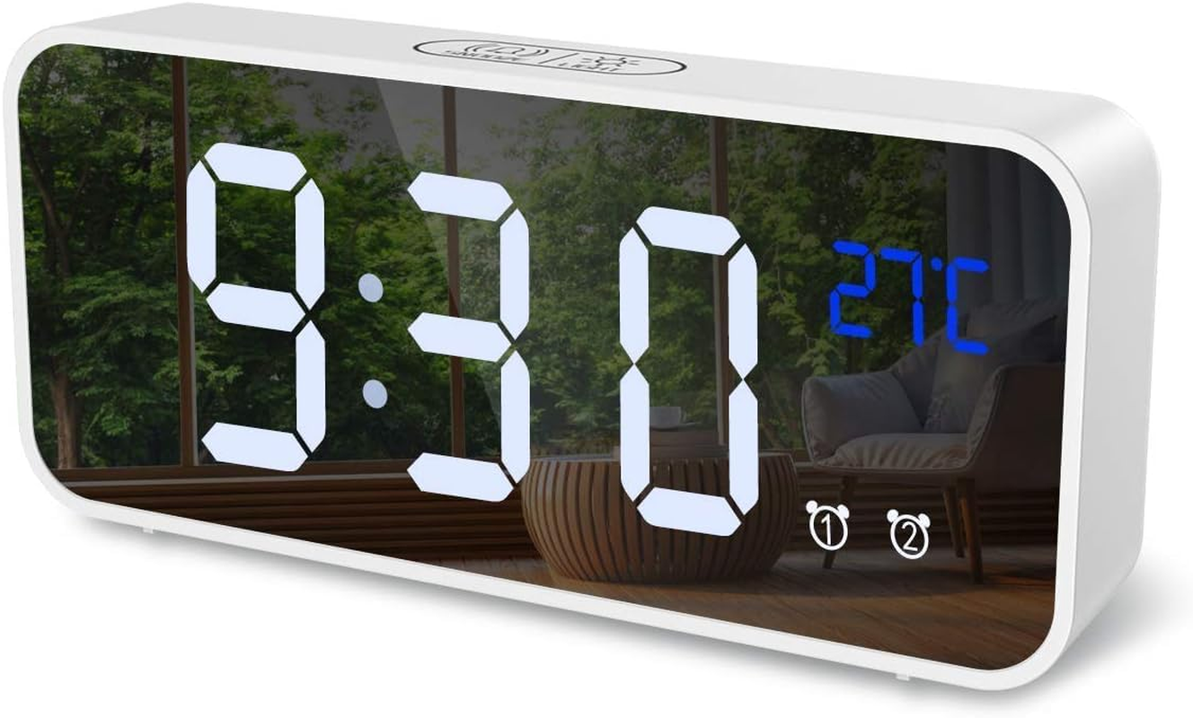 【2026 Newest Upgraded】 AMIR Digital Alarm Clock with Large Led Temperature Display, Portable Alarm Clock Digital, Snooze Time, Four-Level Adjustable Brightness Dimmer, 13 Music for Table Bedroom
