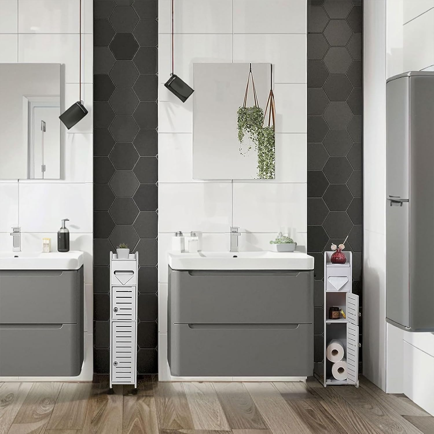 Storage Cabinet for Bathroom Toilet Roll Holder, for Small Spaces, over the Toilet Cabinet for Skinny Bathroom Storage Corner Floor, Slim Paper Cabinet with 2 Doors image number 3