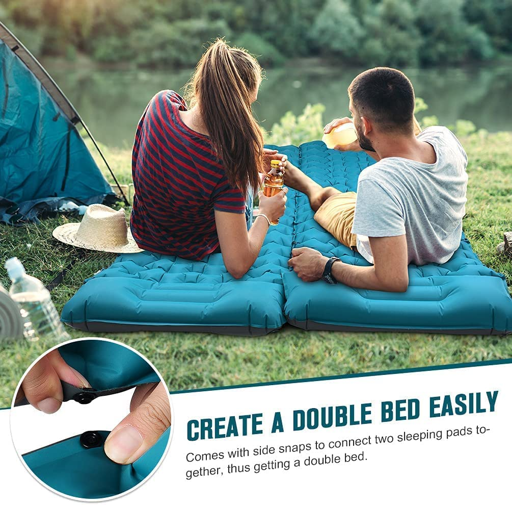 Uandhome Camping Mat Self Inflating Camping Sleeping Mat, 10Cm Thick Ultralight Camping Mattress with Pillow Folding Sleeping Pad Camp Air Bed Compact Inflatable Roll Camping Mattress for Outdoor