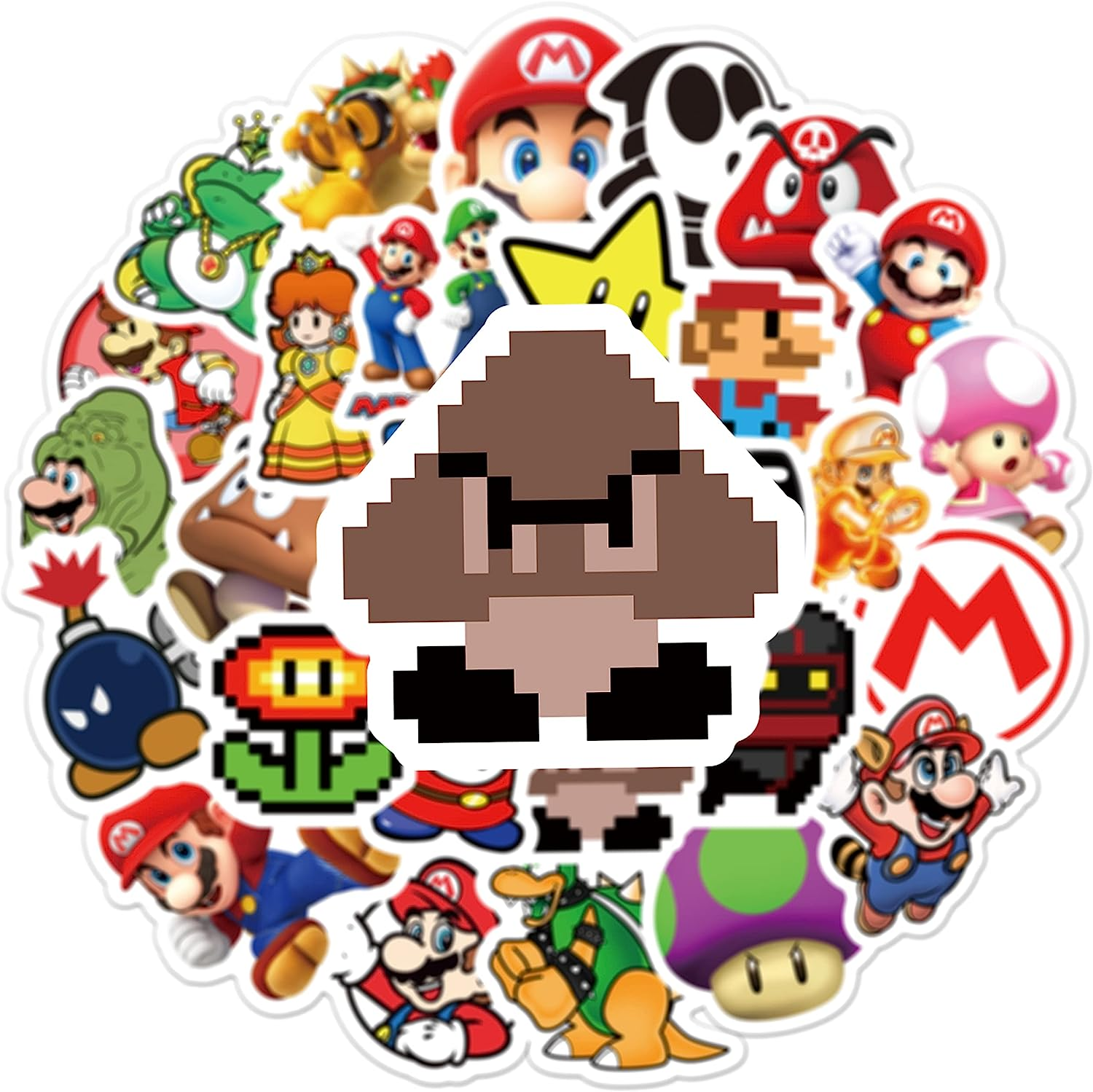 50PCS Super Mario Stickers, Vinyl Waterproof Stickers for Laptop,Bumper,Skateboard,Water Bottles,Computer,Phone,Cartoon Anime Stickers for Kids Teens Adult