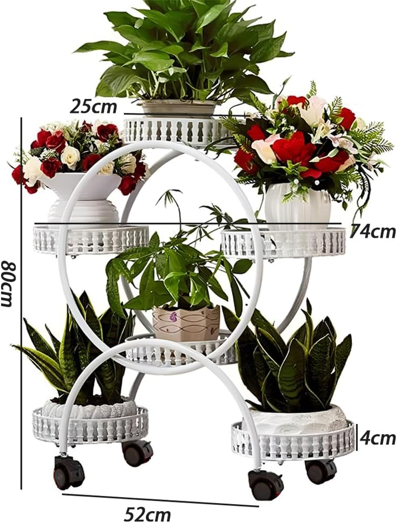 Metal Planter, Flower Stand, Creative Metal Plant Display Stand with Wheels and 1 Set of Gardening Tools, Suitable for Study Balcony Living Room and Bedroom, White, 52*80Cm image number 6