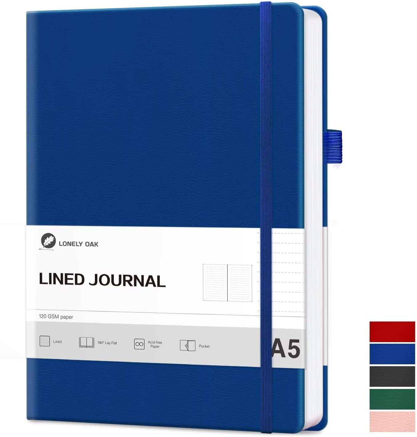 Lonely Oak Lined Journal Notebook, A5 Hardcover Lined Notebook for Women & Men, 120GSM Acid-Free Paper with Leather Hardcover and Inner Pocket, Daily Diary Journal for Work(Brown)