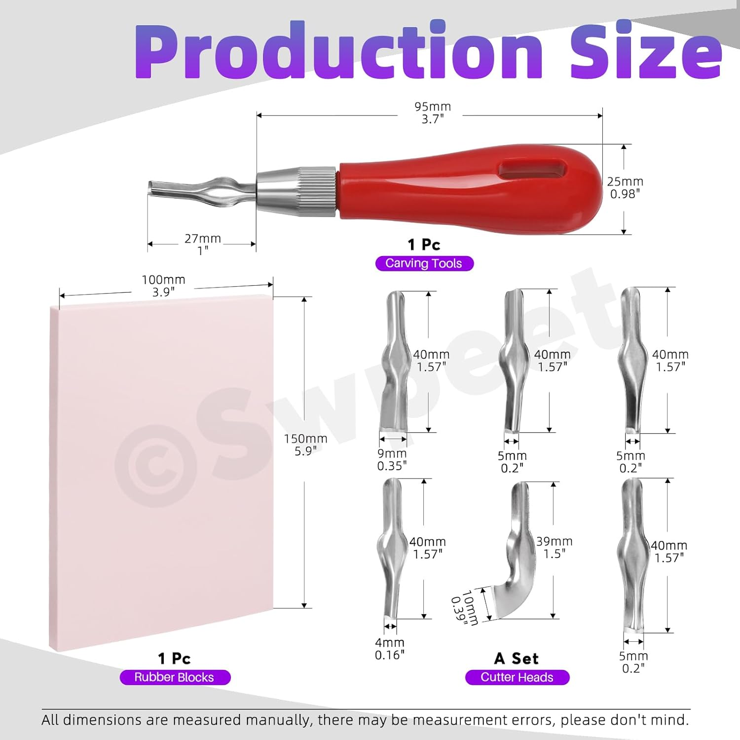 Swpeet 8Pcs Rubber Stamp Carving Tools with Linoleum Block Assortment Kit, Stamp Making Kit Rubber Block Stamp Maker Printmaking Supplies for DIY Printmaking, Printing and More Crafts image number 5