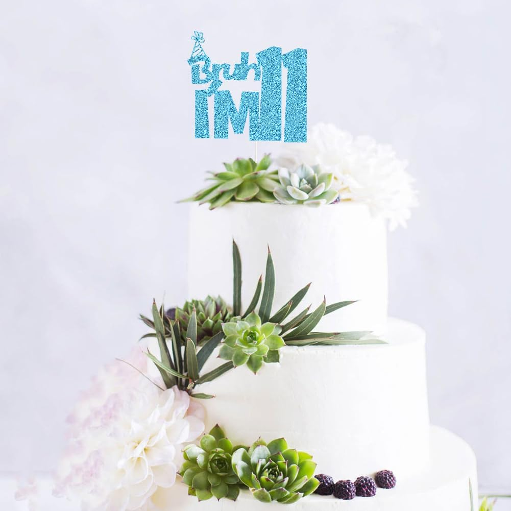 XIUHUBA Bruh I'M 11 Cake Topper, Happy 11Th Birthday Cake Decor, Kids Boys 11Th Birthday Party Decorations, Funny Eleven Years Old Birthday Party Supplies Blue Glitter image number 1