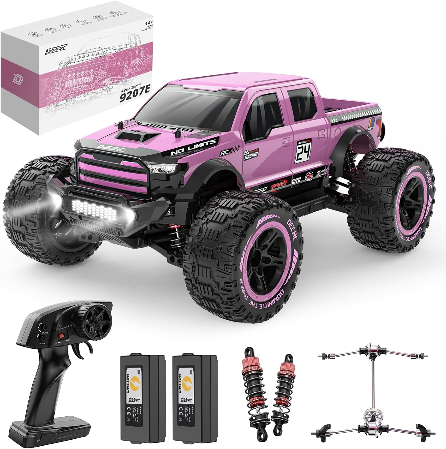DEERC 1:10 Fast RC Cars for Adults, 4X4 High Speed RC Truck Crawler, 48+KM/H, Pink All Terrain Hobby Remote Control Monster Truck with 2 Modular Batteries, Toy Vehicle for Kids image number 2
