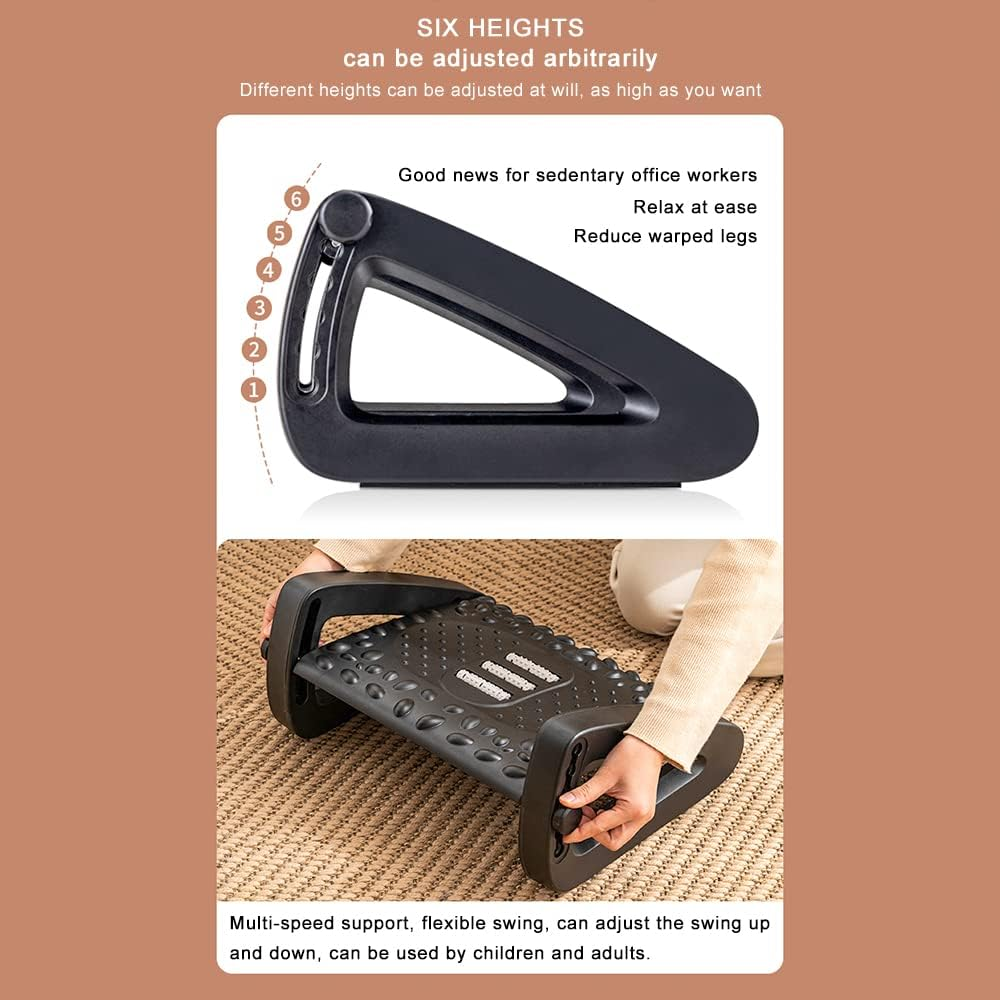 Rest for under Desk at Work, Upgrade Widened Panel Office Footrest, Ergonomic Tilted Foot Stool, 6 Height Adjustable with Massage Surface and Roller for Home Office, All Ages image number 5