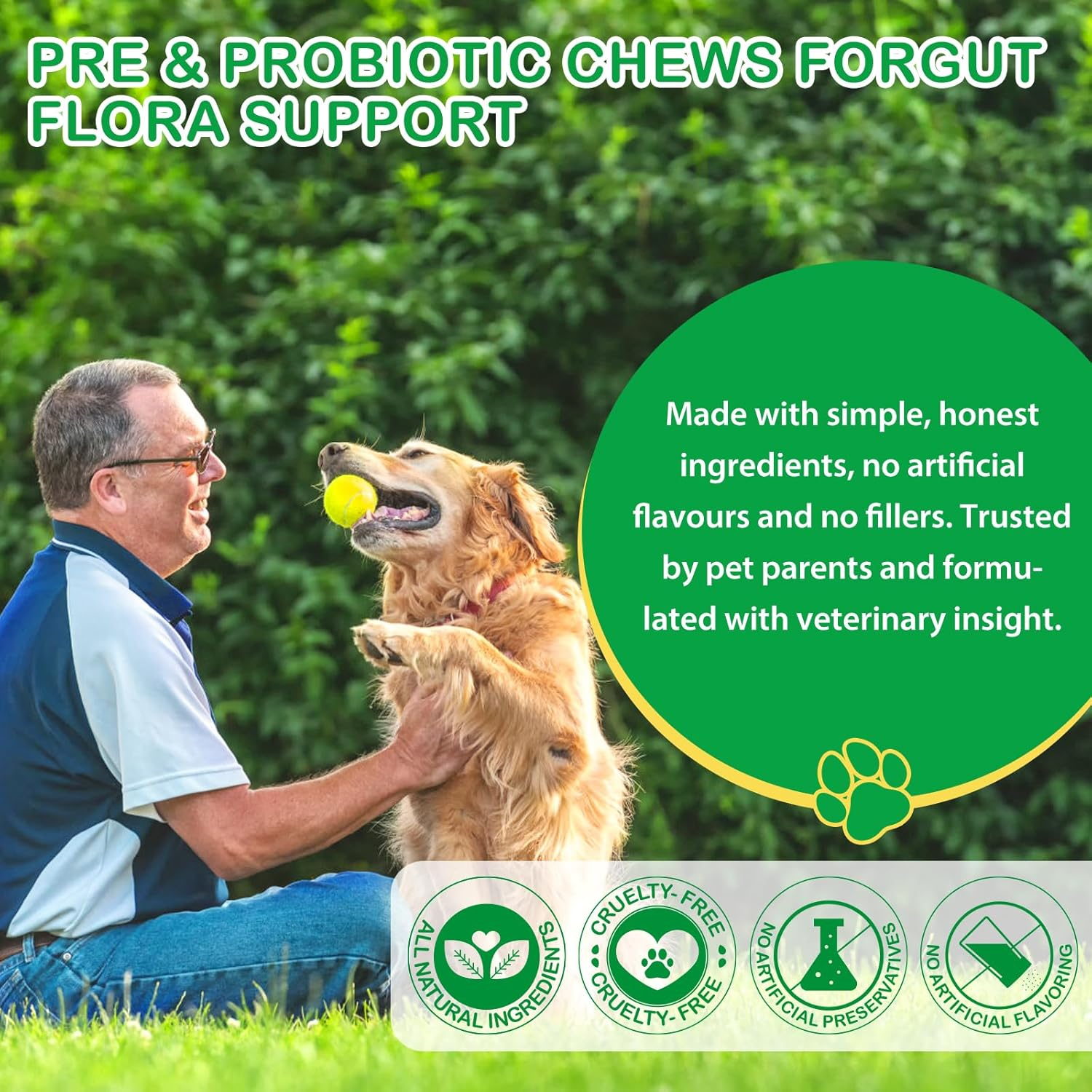 Probiotics for Dogs, Supports Gut Health, Itchy Skin, Allergies, Yeast Balance, Immunity, Probiotics and Digestive Enzymes for Small, Medium and Large Dogs, 120 Chewy Snacks,