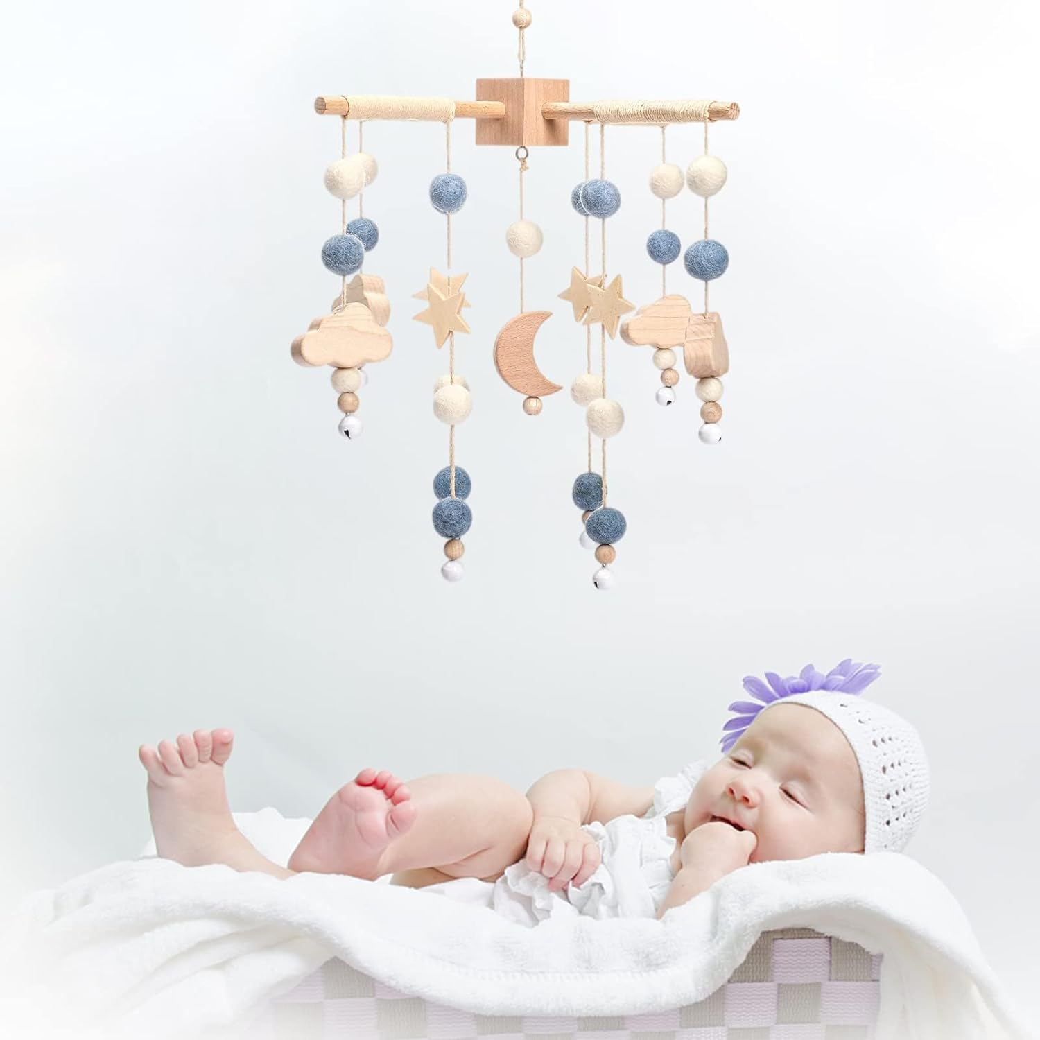 Promise Babe Clouds Wooden Baby Mobile - Blue Moon Design for Girl'S Bed image number 2