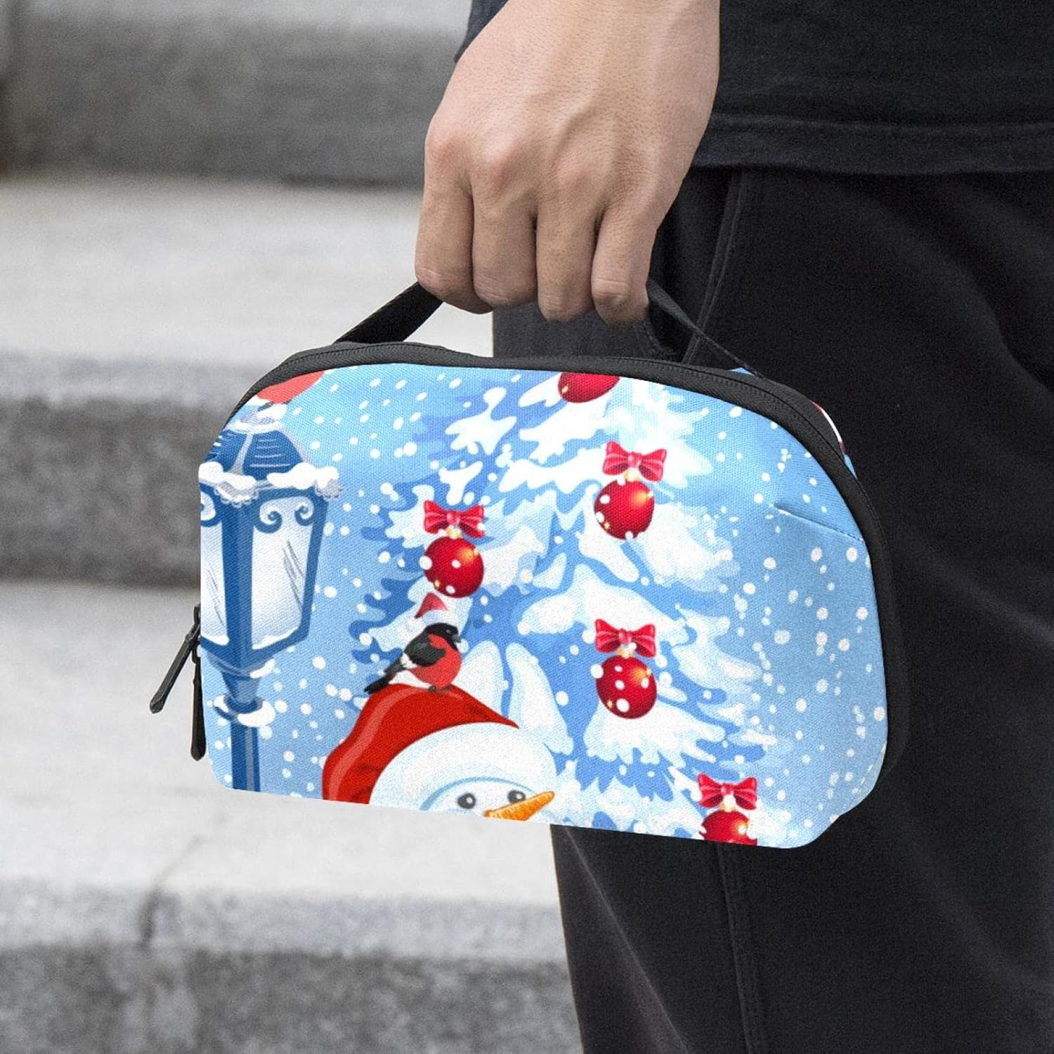 Electronics Organizer, Cord Organizer Travel, Portable Tech Bag, Travel Cable Case, Travel Essentials for Cable Storage, Cord Storage and Electronic Accessories, Christmas Cartoon Snowman Bird Snow Day