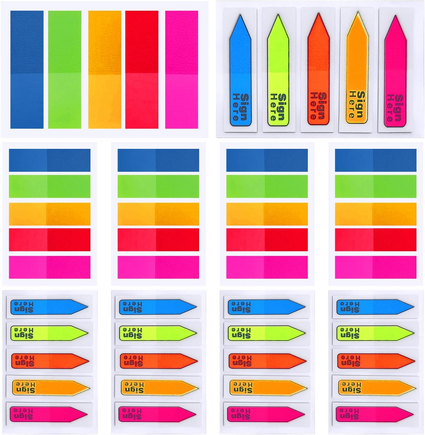 1000 Pcs, 2 Types, 500 Pcs Sign Here Tab + 500 Pcs Sticky Note Flag, Sign Here Sticker, Sign Here Flag, Index Tab Flag Sticker for Document Notebook Home Office School Supplies, 10 Pack, 5 Colors image number 1