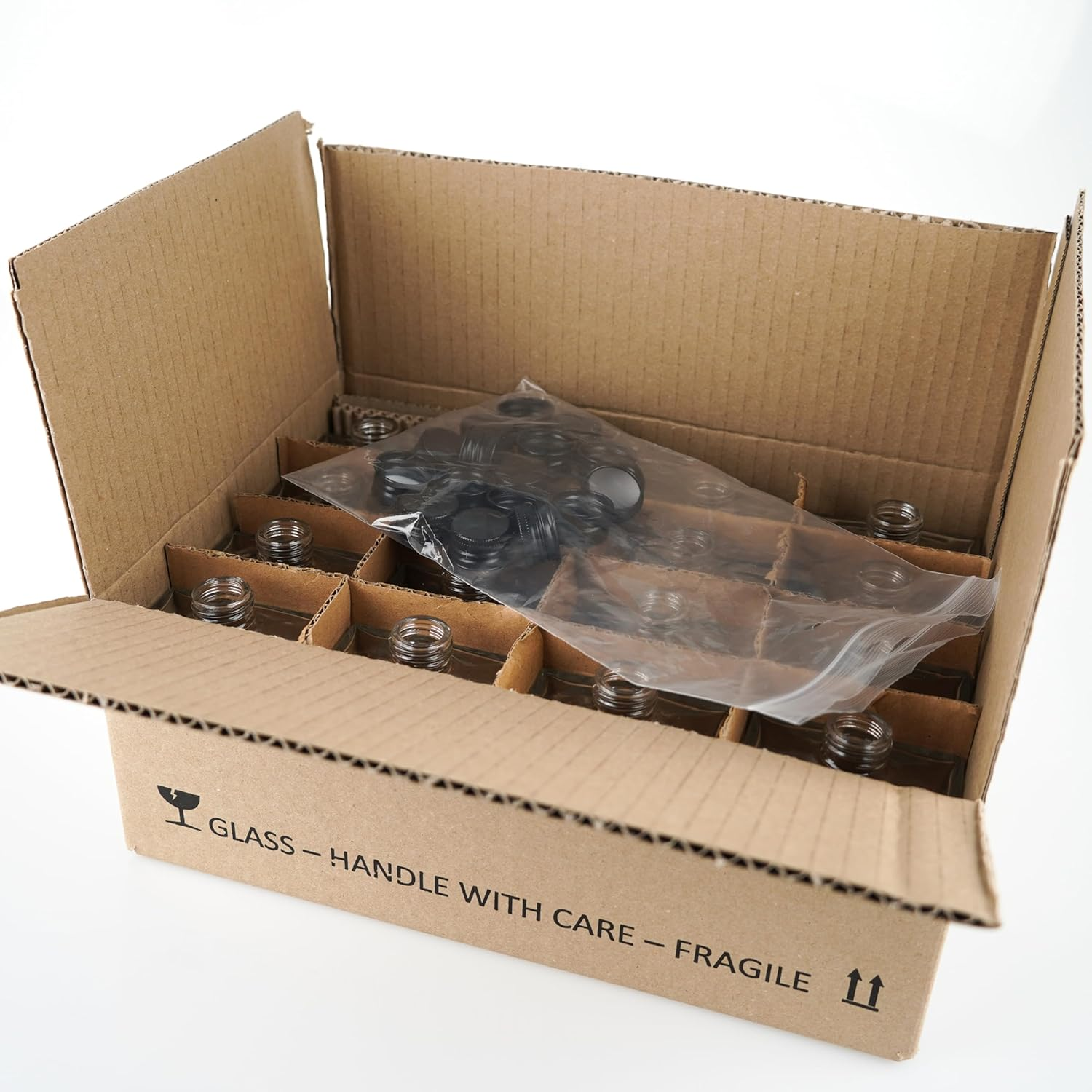 [Packmyproduct] 16 X 200Ml Clear Rectangular Glass Bottles with Black Aluminum Caps | Heavy Base Empty Glass Bottle for Liqueurs, Cocktails, Oils, Dressings, Vinegars, Limoncello | Perfect for Gifts image number 1