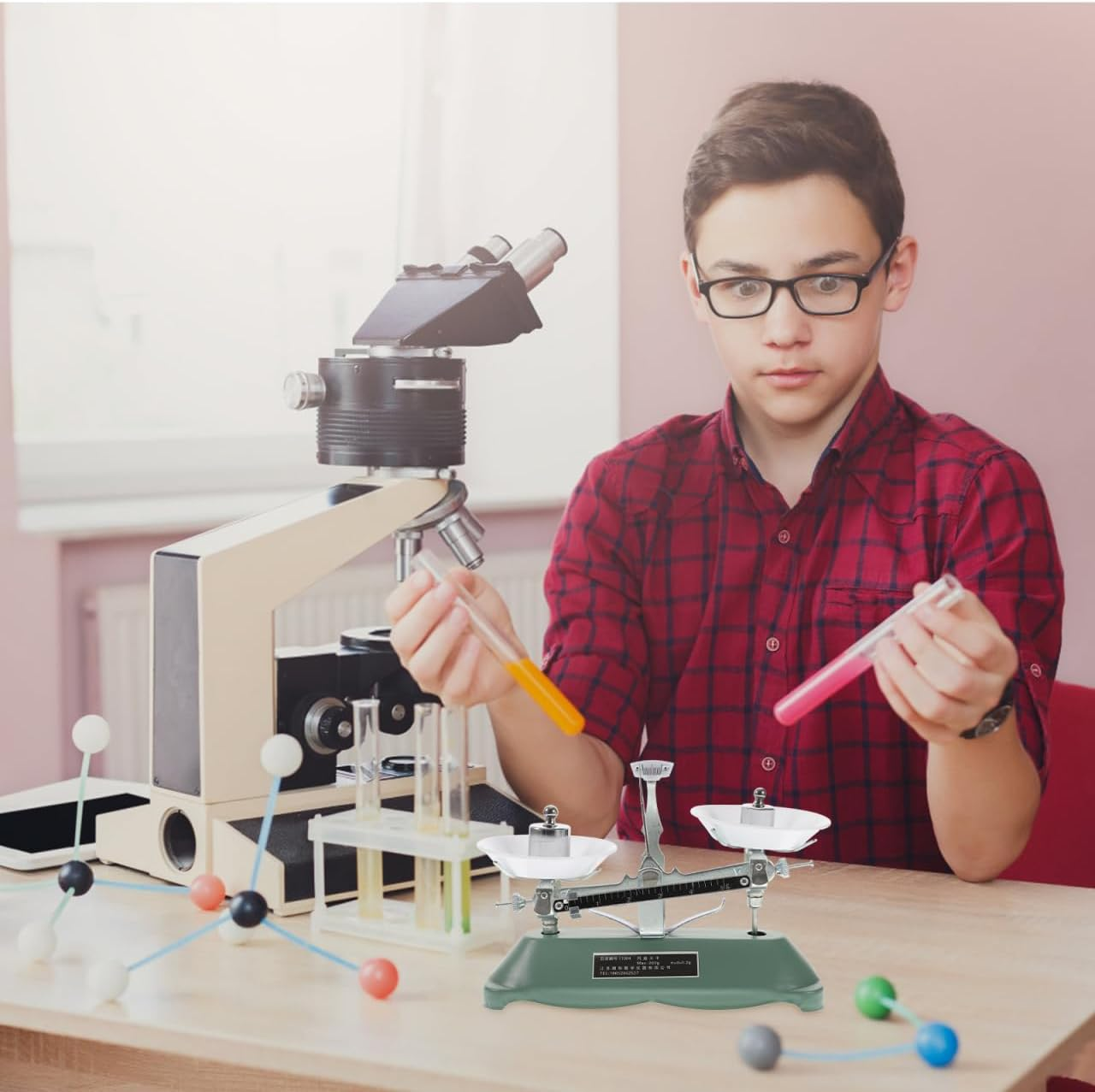 Triple Beam Balance Scale with Weights and Tweezers, 200G/0.2G Precision, Aluminum Alloy, for Kids Science Experiments, Classroom Teaching Tool, Multi-Color image number 1