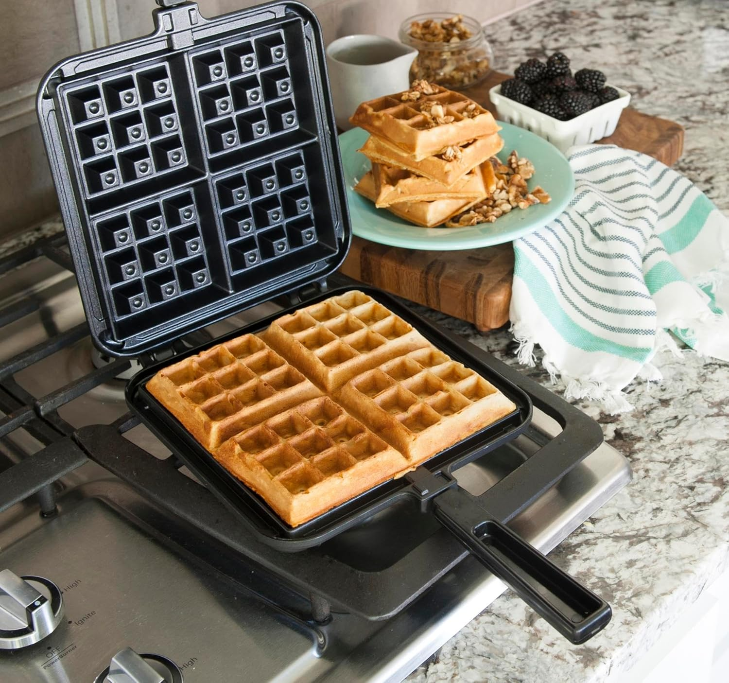 Nordicware 15040 Cast Aluminum Stovetop Belgium Waffler , Black image number 4