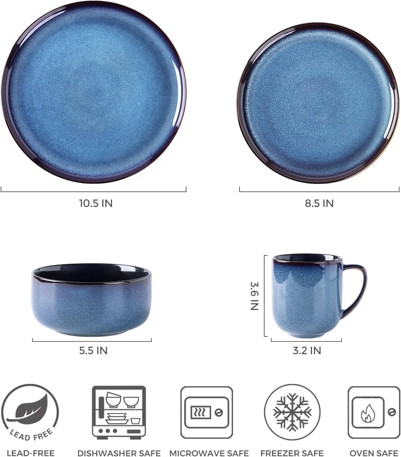LERATIO Ceramic Dinnerware Sets for 4,16-Piecereactive Glaze Plates and Bowls Set with Mugs,Highly Chip and Crack Resistant | Dishwasher,Microwave & Oven Safe Dishes Set-Blue image number 6