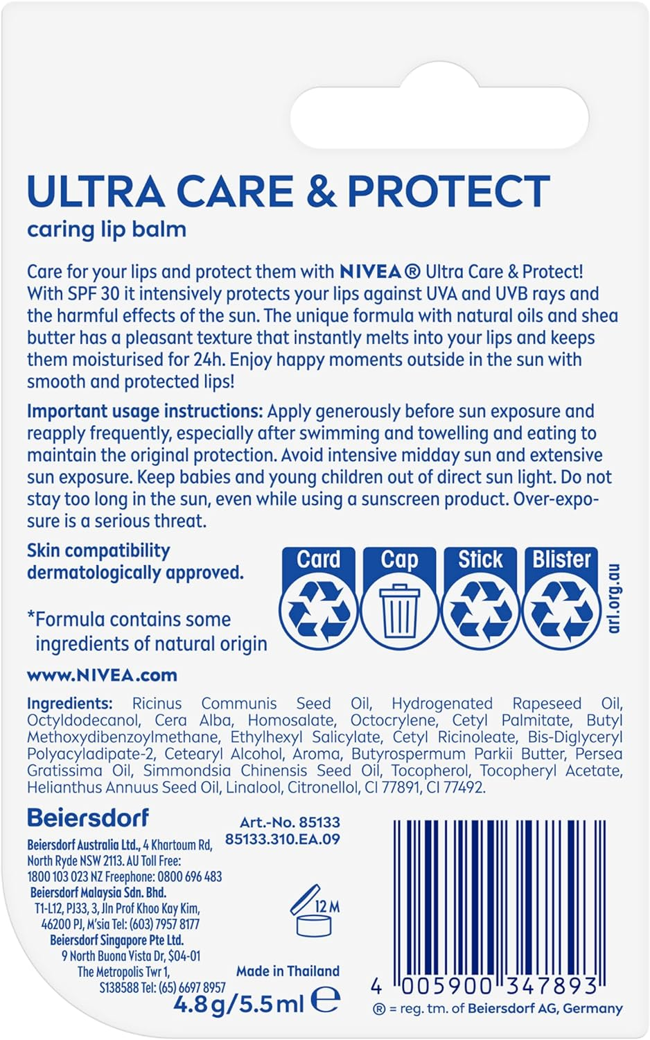 NIVEA Lip Ultra Care & Protect SPF30+ 4.8G image number 5