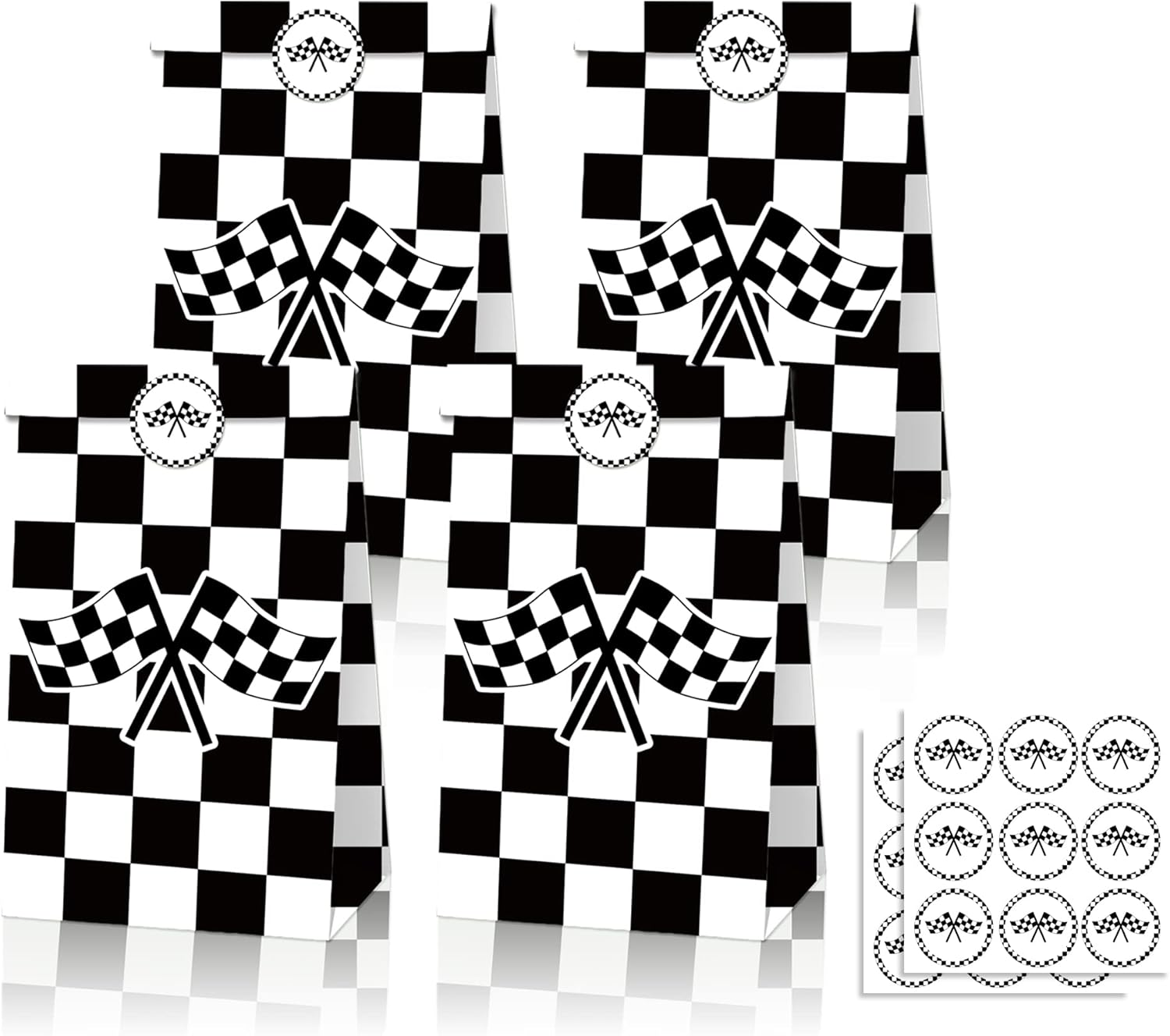 24 Pack Race Car Party Favor Bags with Stickers Race Car Goodie Bags Black and White Checkered Gift Bags Racing Birthday Party Bags Checkered Flag Party Supplies image number 5