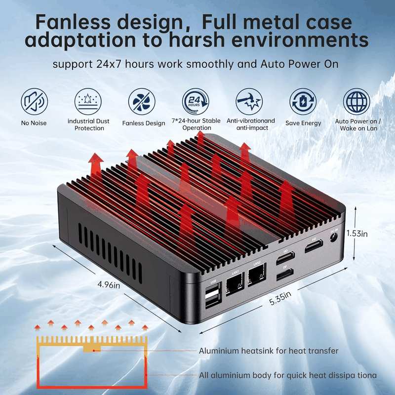 Industrial Mini PC, Fanless Computer 13Th Twin Lake-N150 (Up to 3.6Ghz, Upgraded N100), 16G DDR4, 256G NVME SSD, Win-11 Pro(Tpm2.0), COM RS232, Dual LAN, 4K@60Hz 2Xhdmi/Dp, Wifi6, BT5.2 image number 5