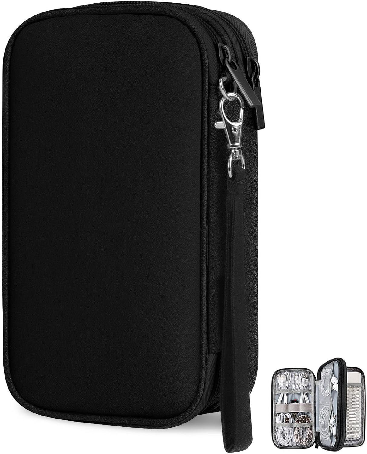 Electronics Travel Cord Organizer Bag, Double Layers Travel Cable Storage Carry Case, Water Resistant Small Tech Accessories Pouch for Charger, Power Bank, Mouse, Earphone, SD Card (Black) image number 6