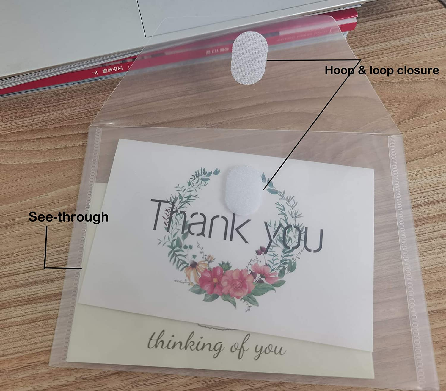 5X7 Small Plastic Envelopes Hook Loop Closure Receipt Storage Holder 80 Pack (Clear-80 Pack) - Clear-40 Pack image number 4