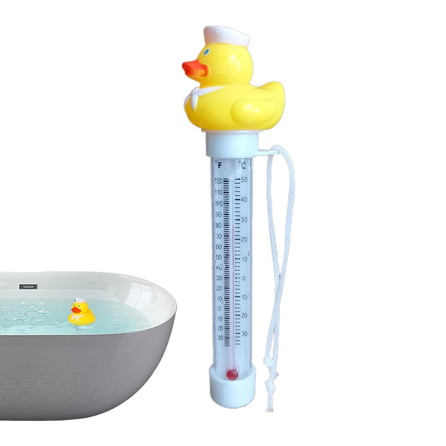 Floating Duck Bath Thermometer,Rubber Duck Pool Thermometer Gauge,Duckshaped Water Gauge,With String,Temperature Gauge for Outdoor & Indoor Swimming Pools,Spas,Hot Tubs & Aquariums image number 2