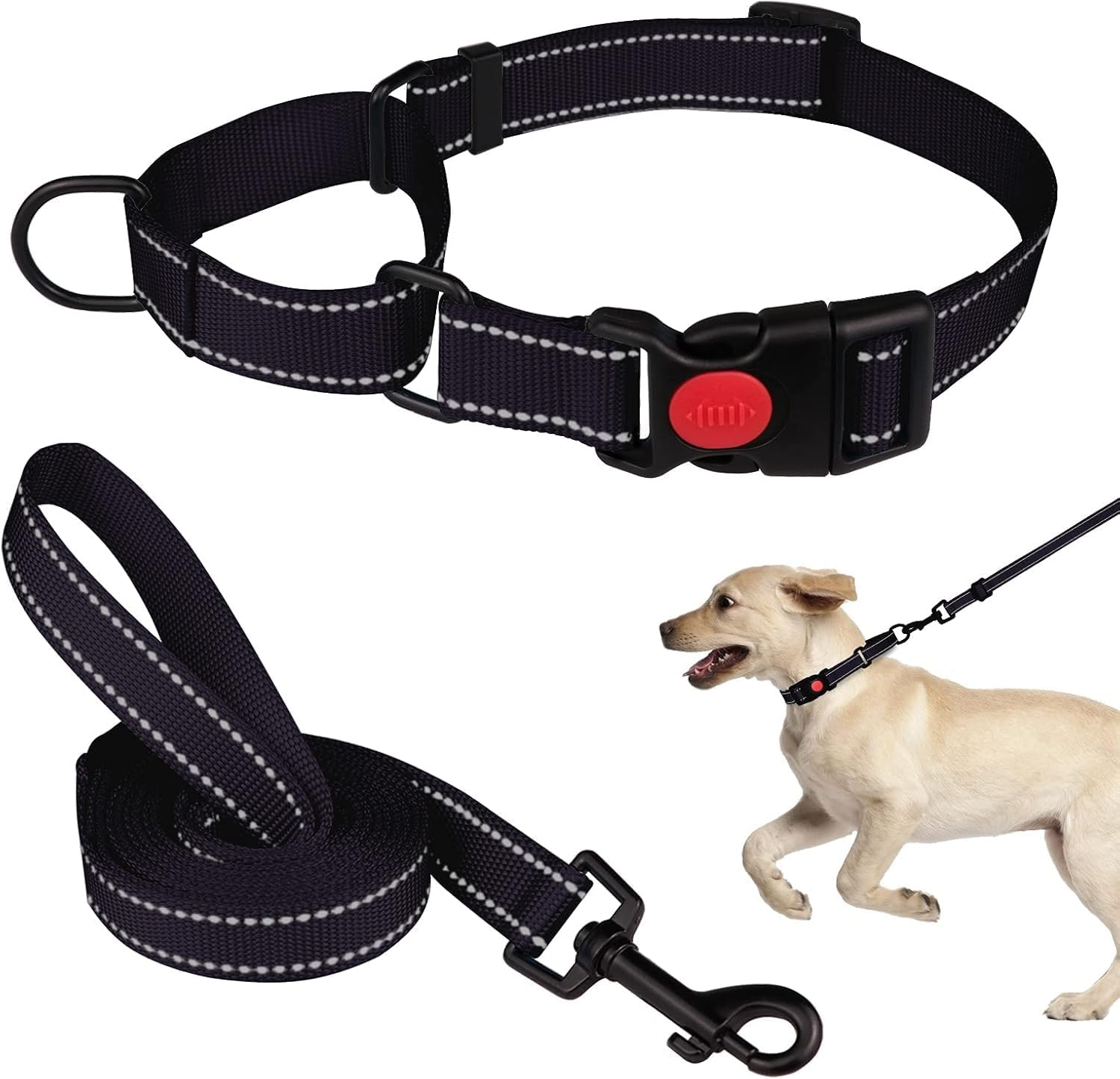 Dog Collar and Leash Set Collars for Dogs Reflective Collar for Small Medium Large Dogs (Black, L) image number 1