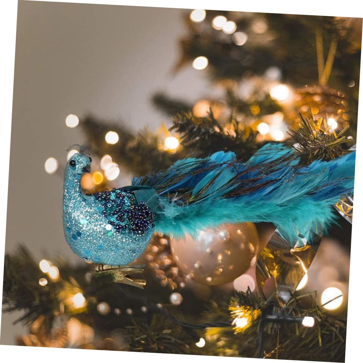 Miniature Peacock Plumage Decoration Artificial Peafowl Figurine for Christmas Tree Decorations and Bonsai