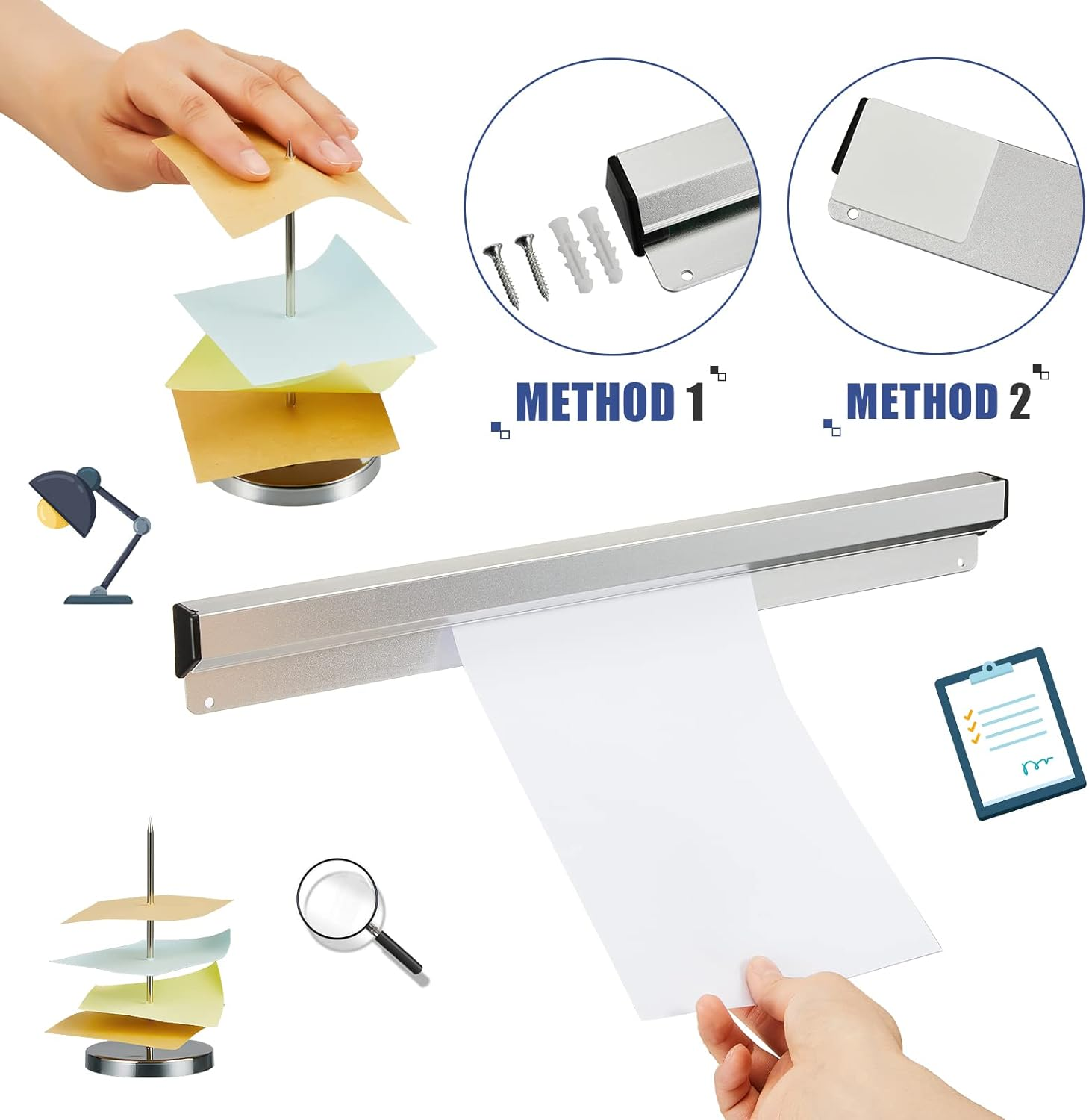 Henoyso Aluminum Slide Check Rack with 2 Pcs Receipt Holder Spike Desk Restaurant Ticket Sliver Rail Bill Orders Display for Kitchen Office Cafes Bar Note Organizer (24 Inch) (Ii-Henoyso-590)