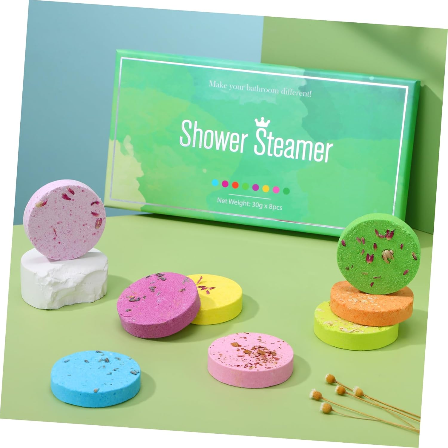 Aromatherapy Shower Steamers Tablets 8Pcs 30G Each with Dried Flowers Natural Bath Salt for Women Mood Relief and Relaxation Home Spa Bath Accessories image number 6