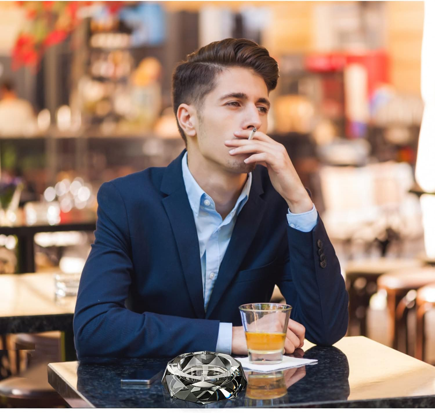 Bicico Crystal Glass Ashtray, Cigar Ashtray, Cool Ashtrays for Cigarettes Indoor, Ash Tray Holder Home Office Desktop Tabletop Hotel Indoor Outdoor Decoration, Black