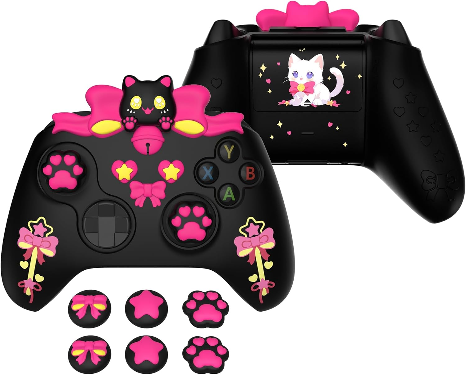 Playvital Sweetheart Kitty Silicone Cover Compatible with Xbox Series X/S Controller with Thumb Grips and Stickers, Soft Rubber Protector with Anti-Slip Grip for Xbox Core Controller - Black