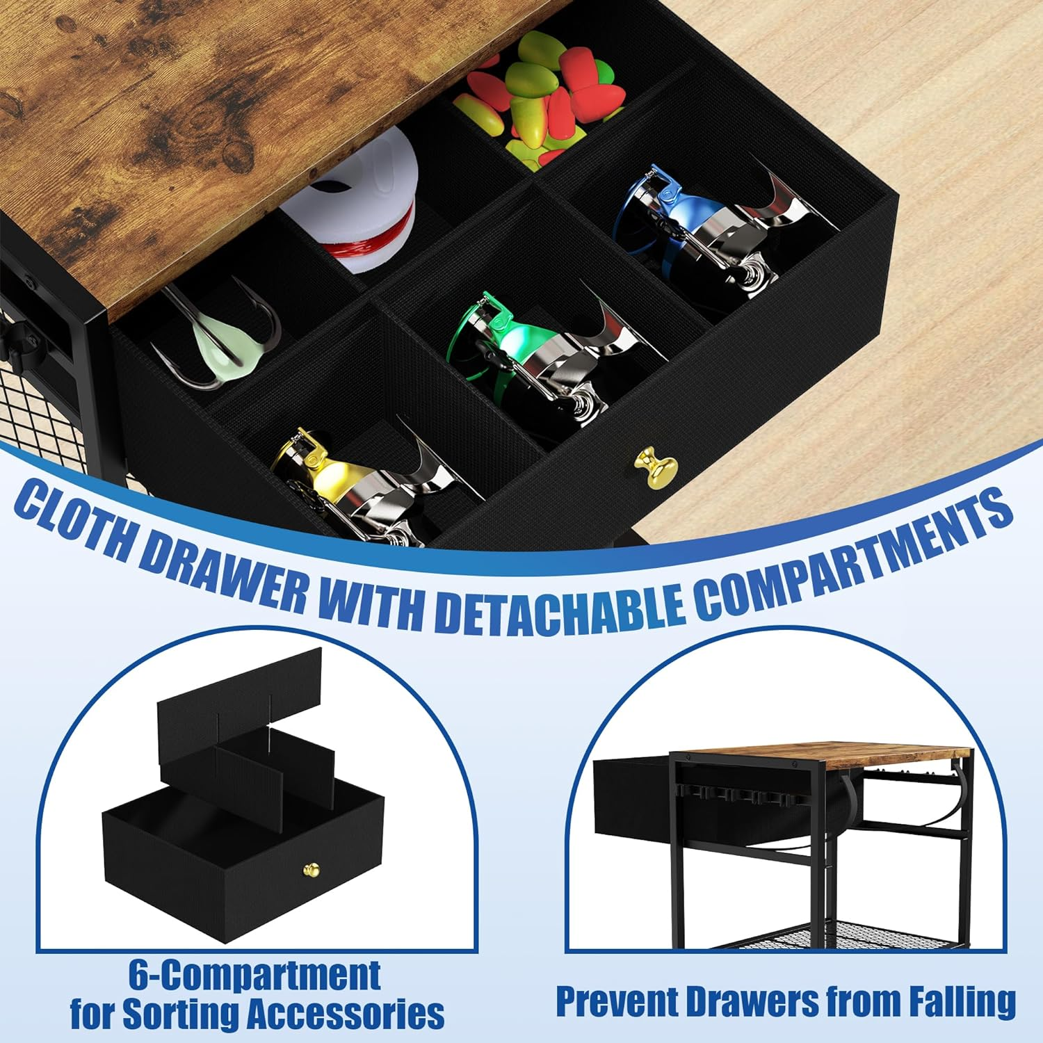 Fishing Rod Holders for Garage Holds up to 10 Rods, 360 Degree Rotating Fishing Pole Holder, Tackle Storage Cart Fishing Gear and Equipment Organizers, Fishing Gifts for Men Women (Black) image number 5