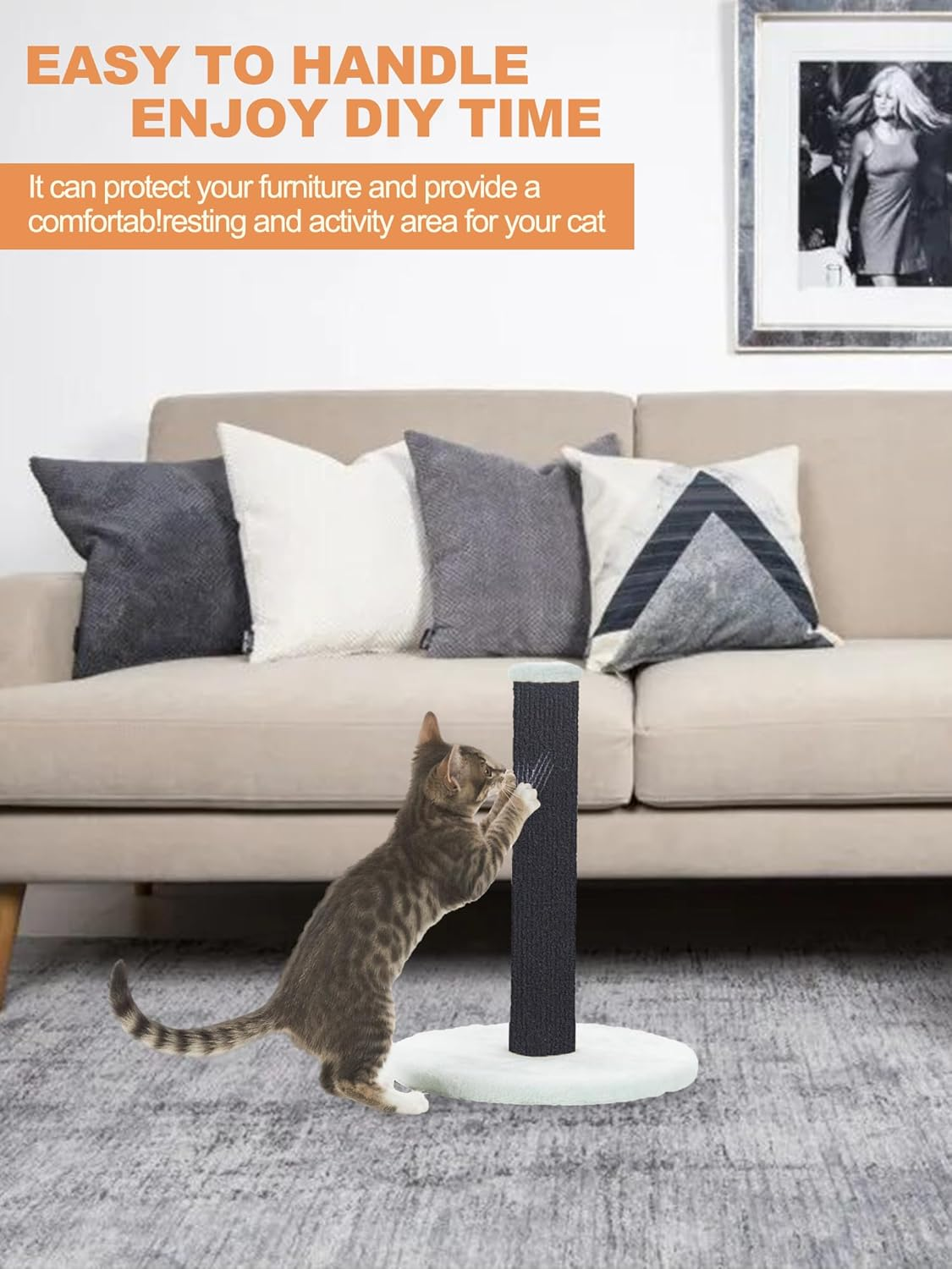 Cat Scratching Mat 78.7"X15.8" Self-Adhesive Trimmable DIY Cat Wall Climbing Carpet, Cat Couch Protector, Cat Scratching Pad Replacement (Black) image number 1