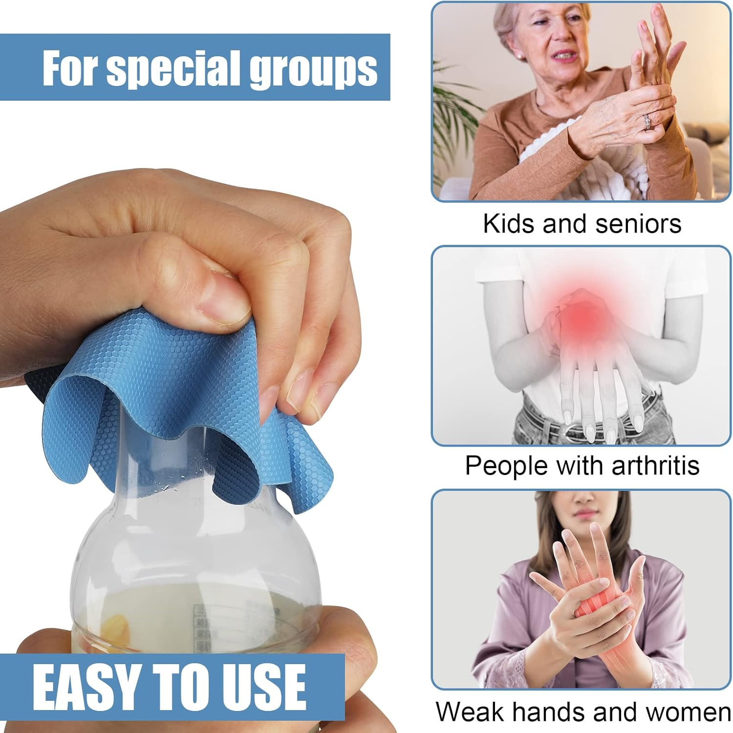 LUTER 4Pcs Jar Opener, Rubber, Multi-Function Silicone Bottle Opener for Seniors with Arthritis Weak Hands Lid Cap Gripper Pads Kitchen Coasters Gadgets(Light Blue, Green)