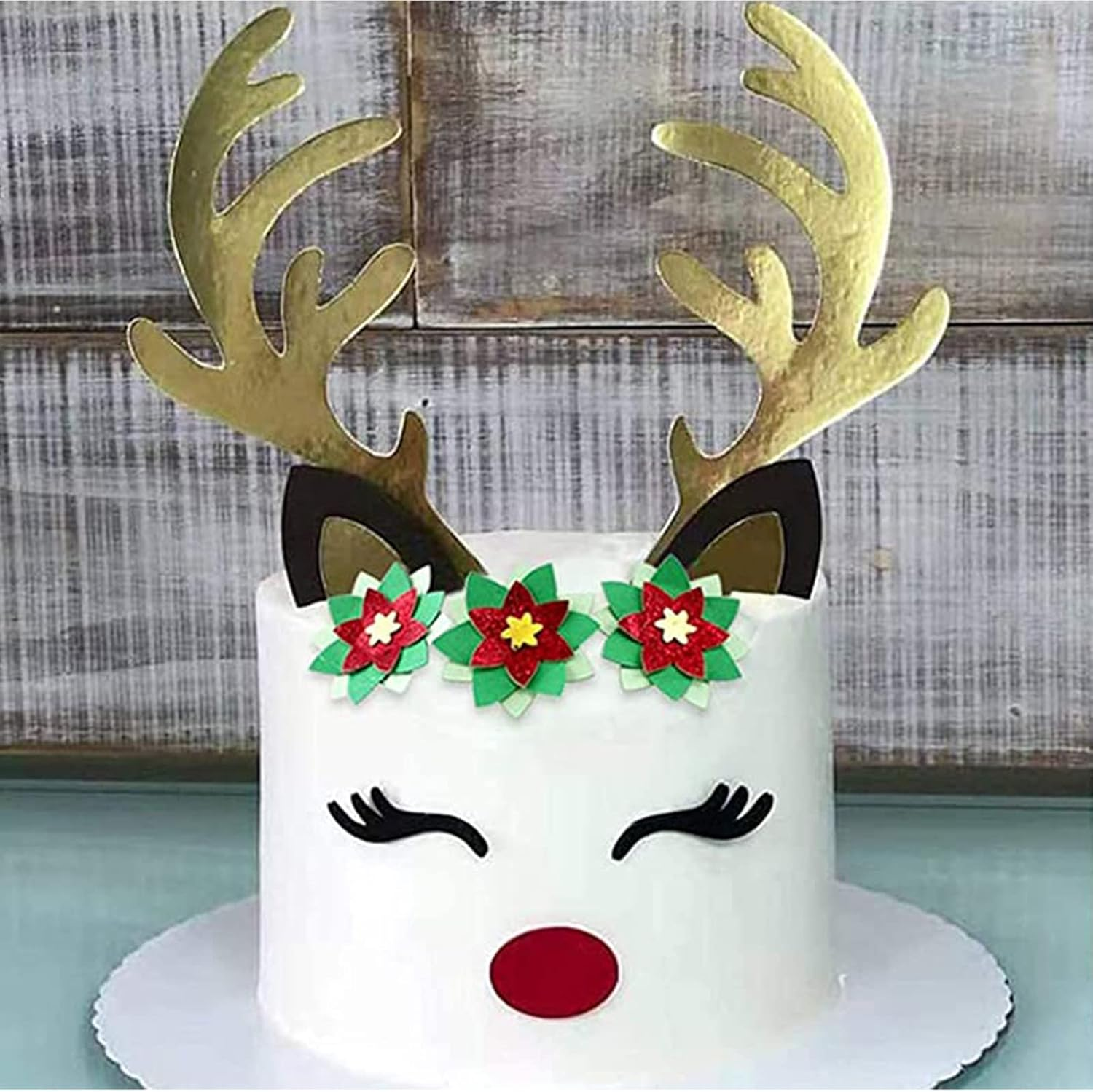 2 Set Christmas Cake Topper Decorations Reindeer Antler Cake Topper with Eyelashes Nose Ear for Easter Xmas Party Decor Supplies image number 6