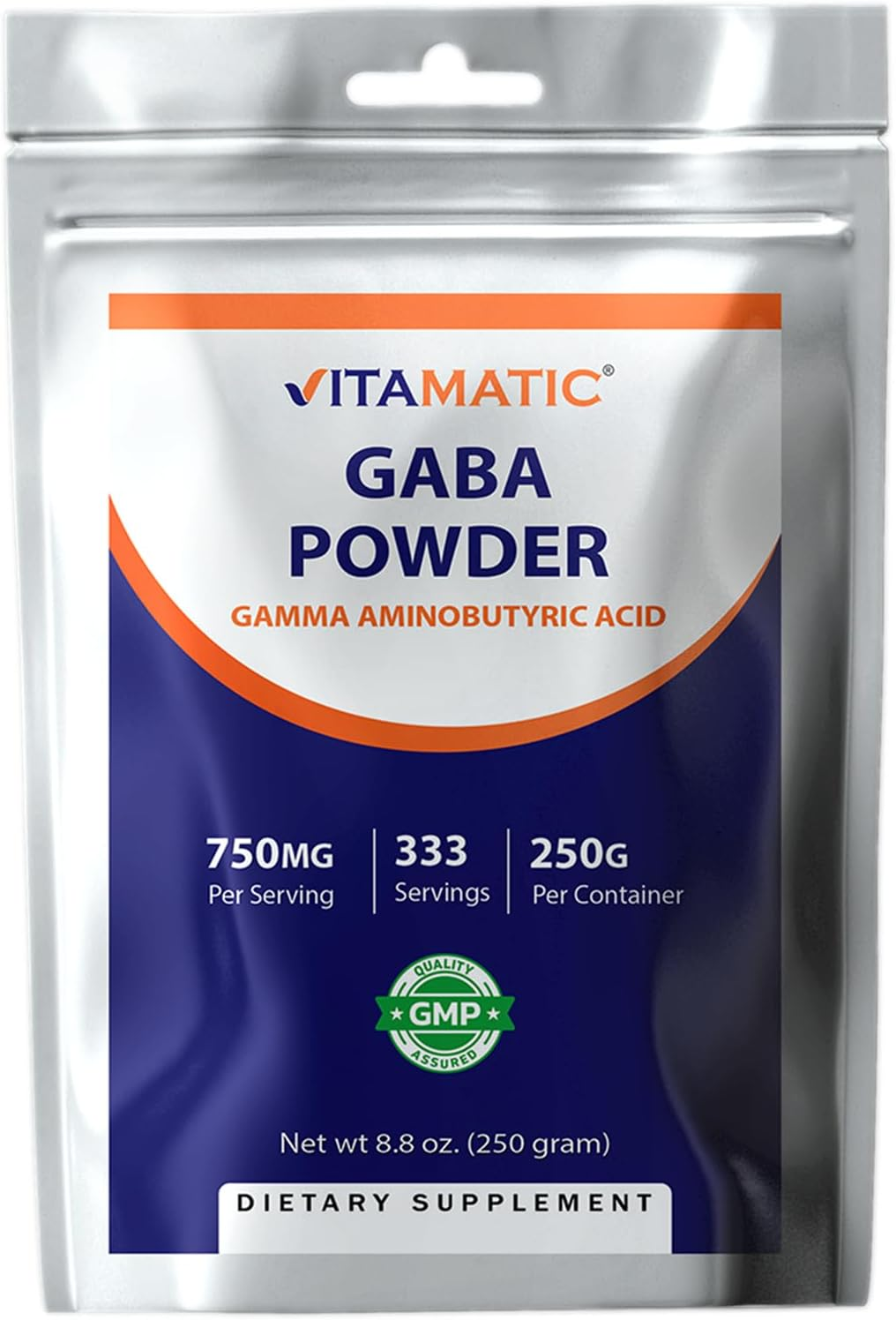 Vitamatic Gamma Aminobutyric Acid Powder 750 Mg per Serving - 250 Grams - Also Called GABA - 333 Servings image number 1