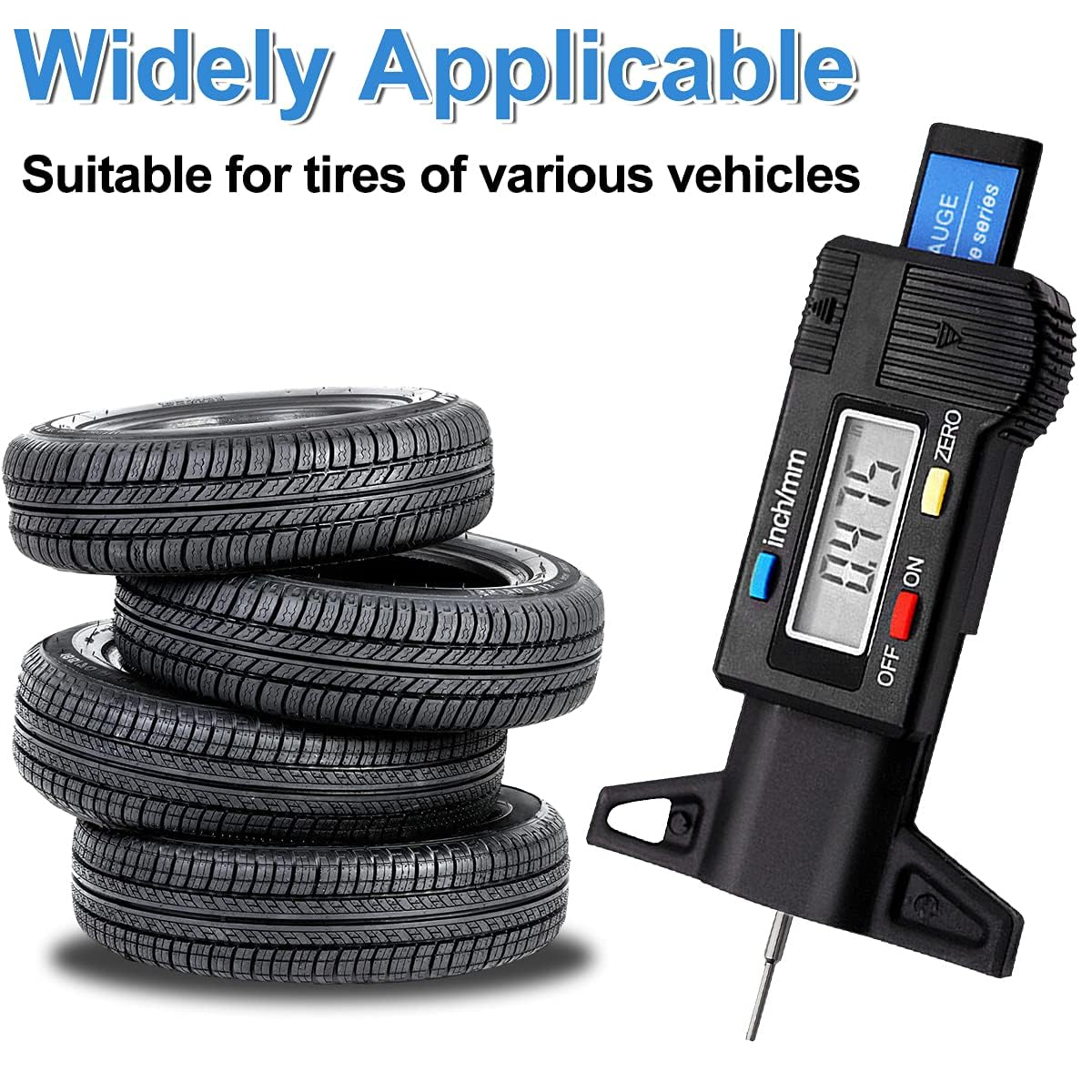 Tire Tread Depth Gauge, Digital Tire Tread Depth Gauge LCD with Inch and MM Conversion of 0-0.98 Inches, Tread Checker Tire Tester for Cars Motorcycle Trucks Vans SUV (Black) image number 3