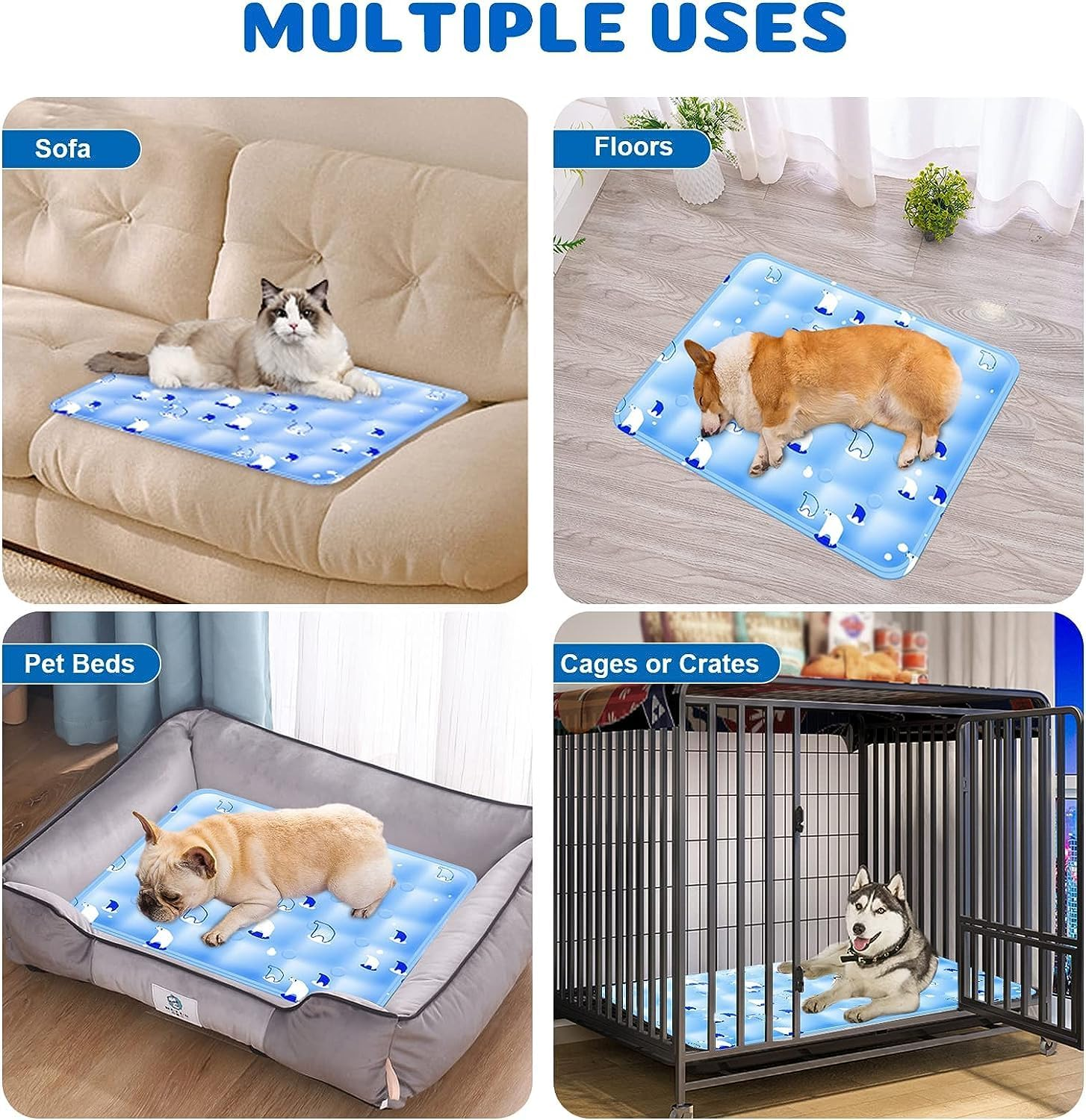 Dog Cooling Mat, Pressure Activated Pet Cooling Mats for Dogs, Dog Cooling Ice Pads with Non-Toxic Gel, Sized for Pets under 77 Lbs, Durable, Scratch-Resistant, Anti-Slip(35.4X 23.6 In) image number 3