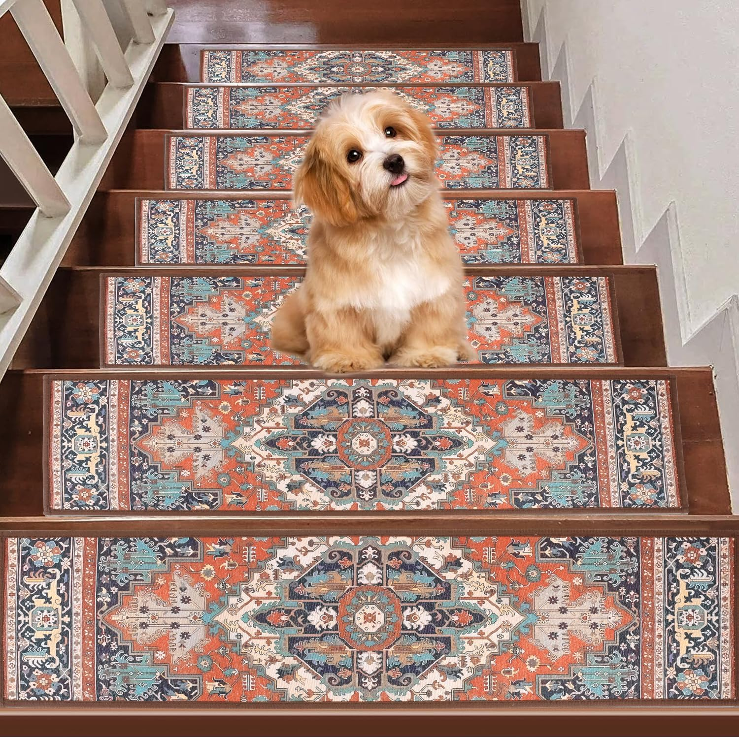 SUPPI 8"X30" Stair Treads, 15PCS Non Slip Stair Runners for Wooden Steps Indoor, Clear Slip Resistant Stairs Tread Grip Tape, anti Slip Staircase Step Tread, Self Adhesive Strips Outdoor(Red) image number 4