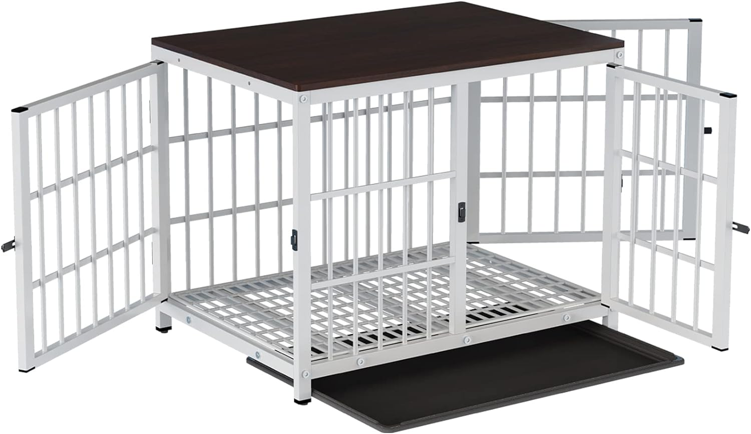 Bingopaw Wooden Dog Crate Indoor: 30Inch Furniture Style Pet Cage Kennel End Table with Three Doors and Removable Tray for Small Medium Dogs White image number 5