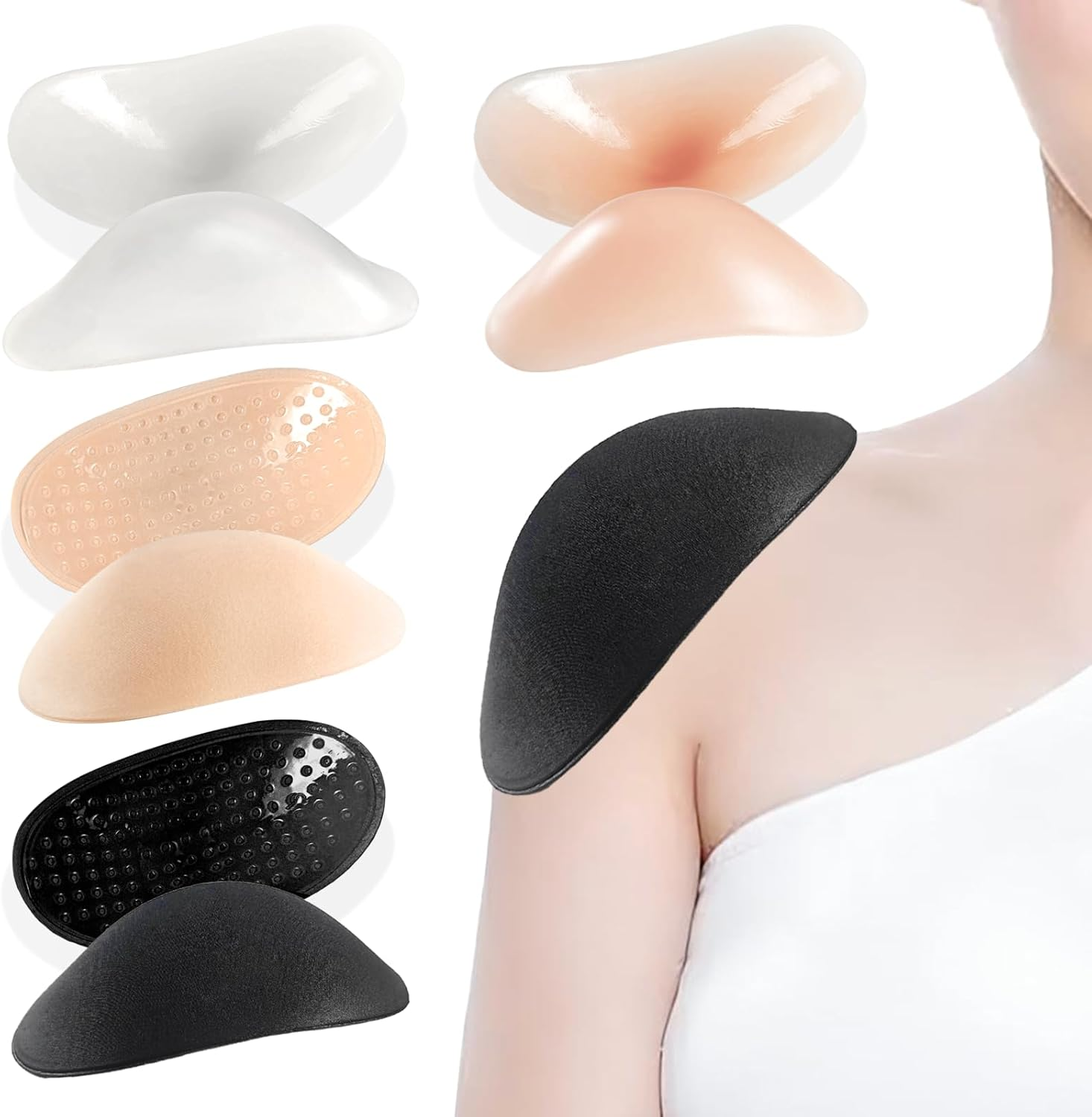 4 Pairs Set-In Shoulder Pads 1.5Cm Thickening Foam Shoulder Pads for Womens Clothing Sewing Supplies Breathable Sponge Pads for Sloping High Low Shoulders Blazer Suit (Black & White)