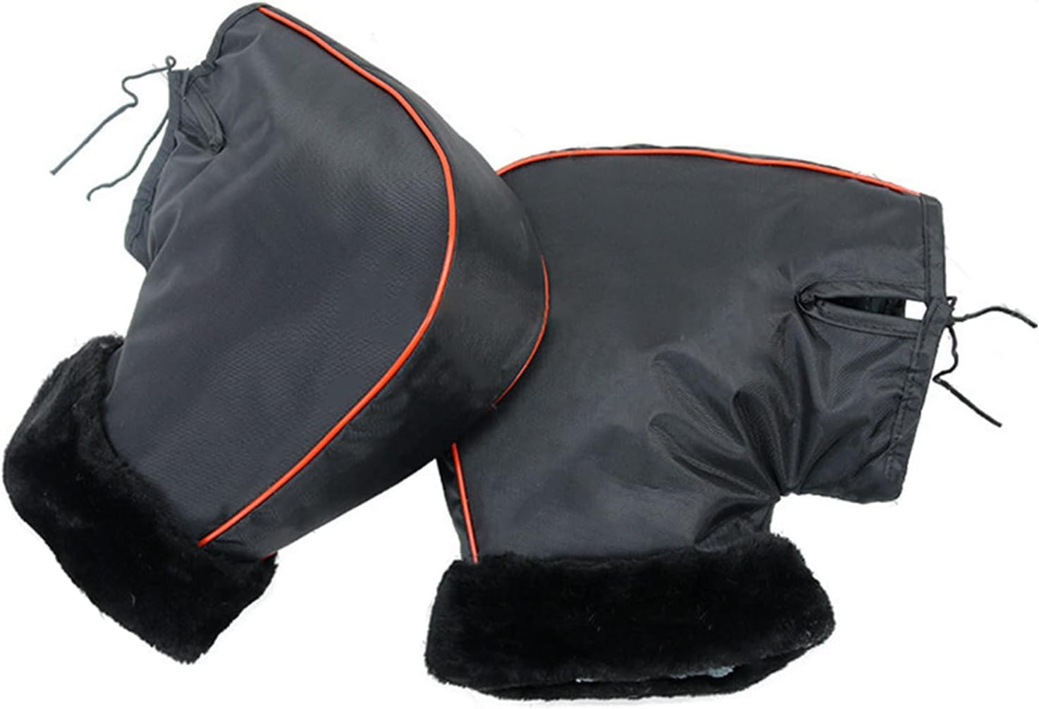 Motorcycle Handlebar Muffs Bike Gloves Windproof Winter Cycling Gloves Thicken Fleece Thermal Scooter Motorbike Handle Hand Warmer Outdoor Waterproof Motorbike Handlebar Mittens with Reflective Strip - Leather Cuff Muffs image number 6