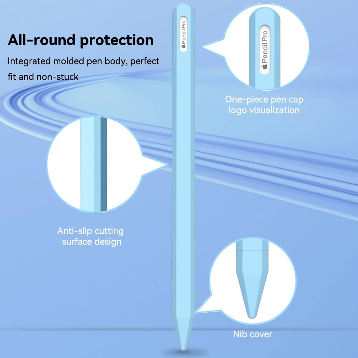 T Tersely Silicone Case for Apple Pencil Pro 2024 / Apple Pencil 2Nd,Soft Sleeve Holder Grip + Protective Nib Cover for Ipad Pen Stylus,Anti-Slip Pencil Holder Sleeve - Blue image number 4