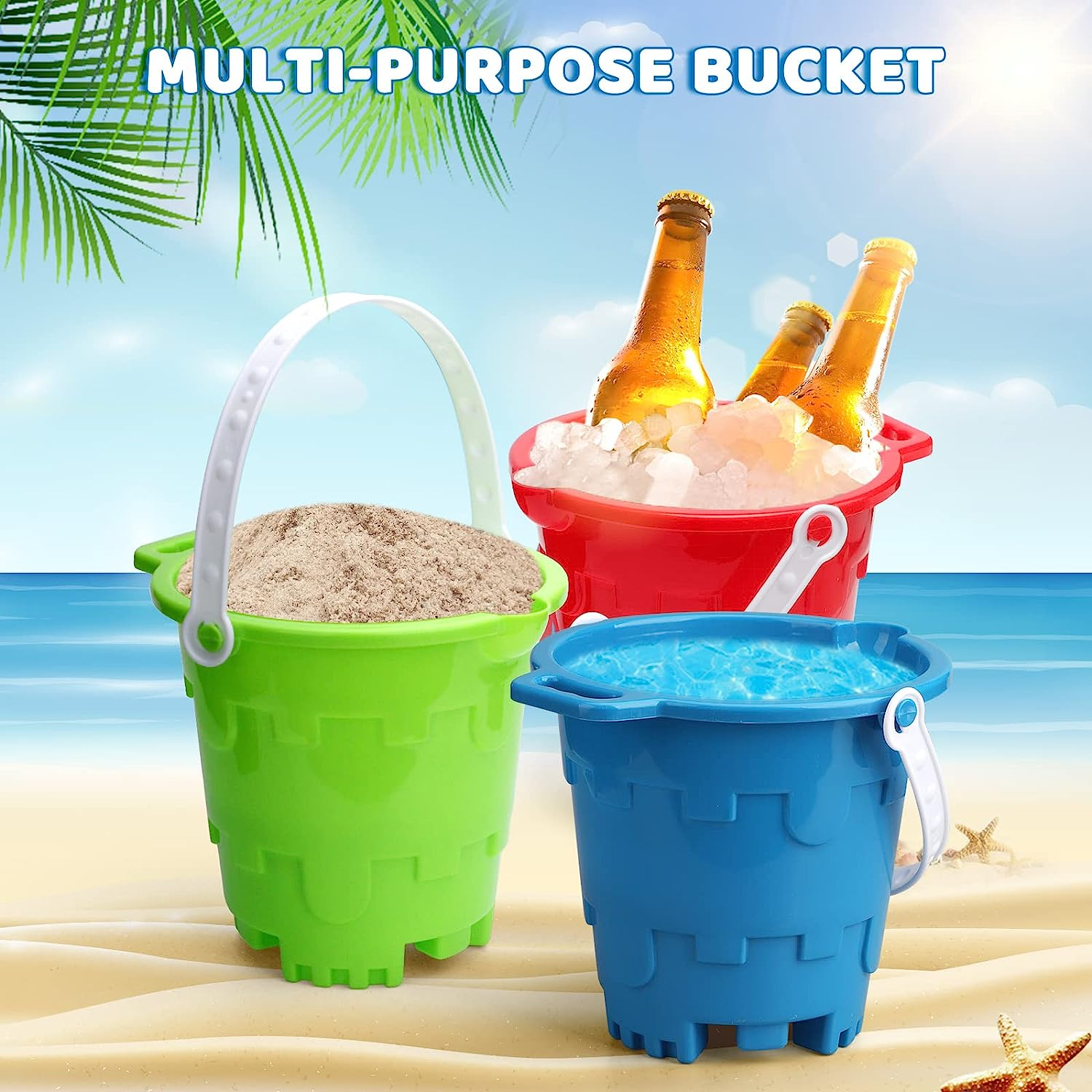 Beach Sand Castle Buckets Toy Set for Kids Adults, Castle Model Bucket Sand Pail Water Bucket for Beach Fun Summer Party Garden Tool Kits Camping Sandbox Accessory (3PCS) image number 2