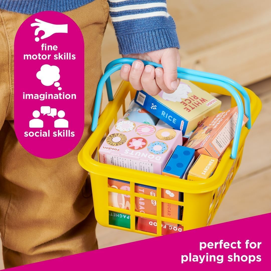 Casdon 62801 Colourful Toy Shopping Basket for Children Aged 2+ | Comes with Miniature Versions of Popular Foods image number 4