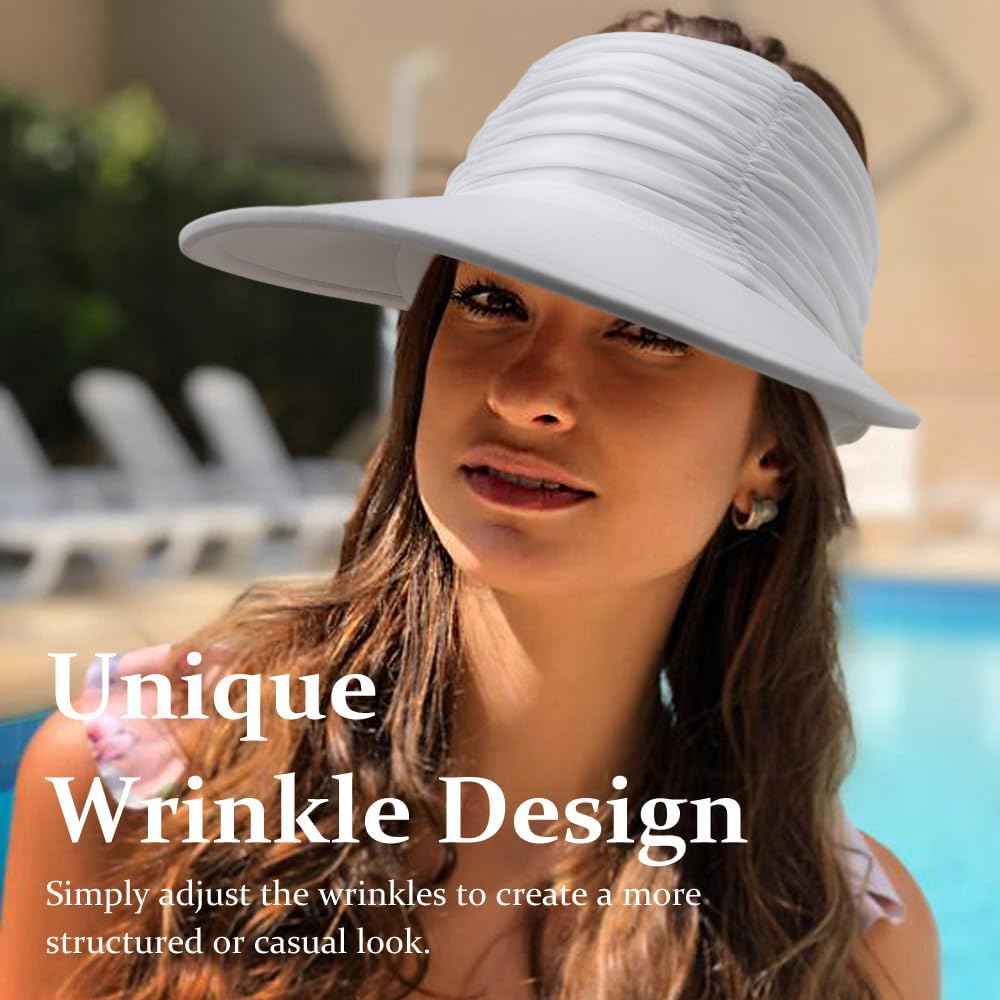 Women Visor Sun Hat Adjustable Foldable Wide Brim Sun Hats Summer UPF 50+ UV Protection Visor Cap for Outdoor Beach image number 6