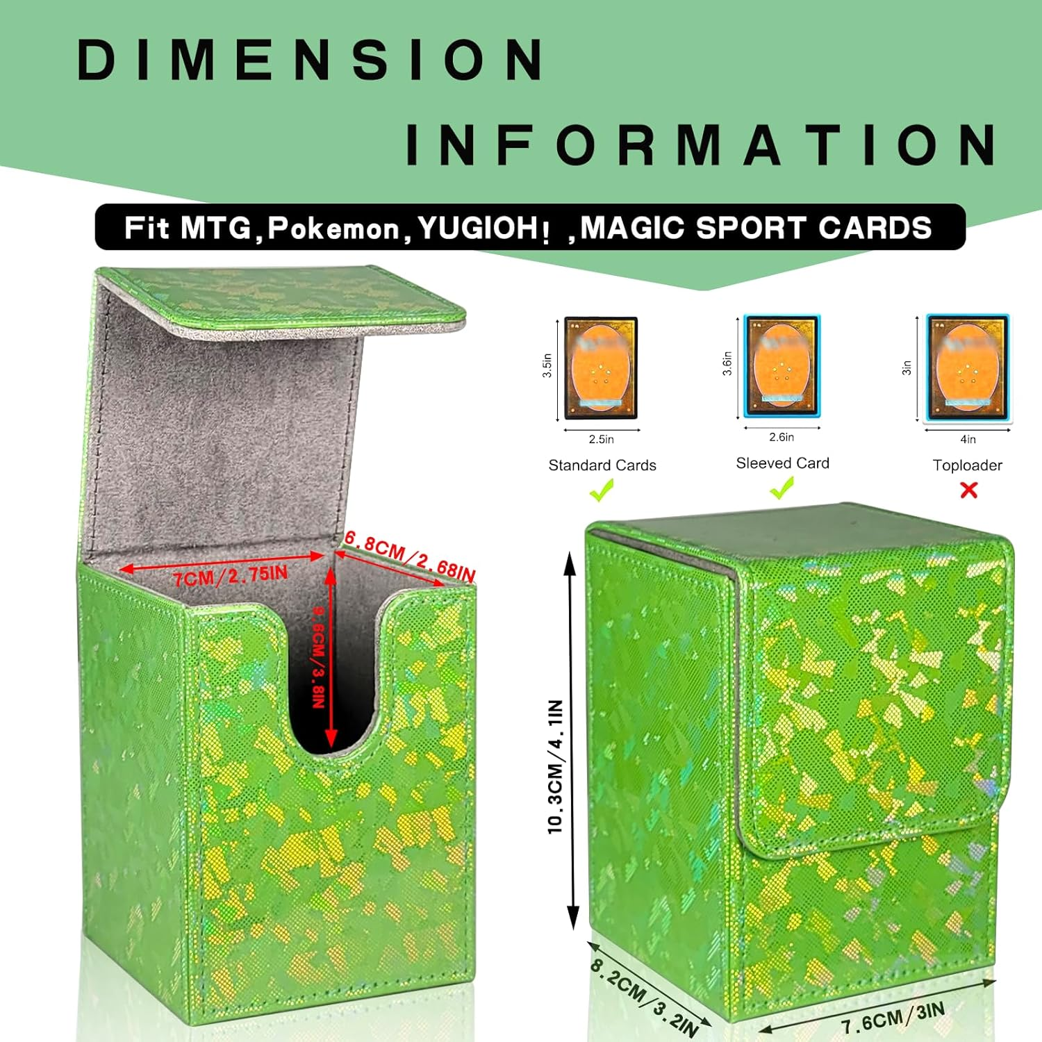 Dmoicols Sparkly Card Deck Box Holds 100+ Single Sleeved Cards,Leather Card Storage Case,Mtg Commander Deck Box with 2 Dividers Fit TCG CCG Magic Cards Vertical (Sparkly Cyan Piece) image number 2