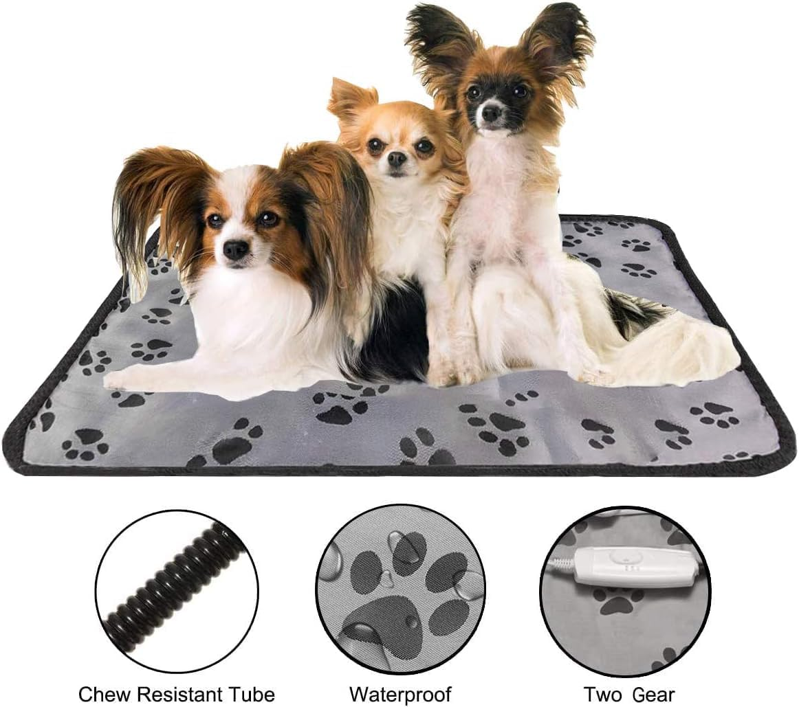 Pet Heated Mat for Cats Dogs, 3 Adjustable Temperature Dog Cat Heating Pad, Warming Heater Bed Pad for Outdoor Cat House, Waterproof (Gray Footmark 45X45Cm) image number 4