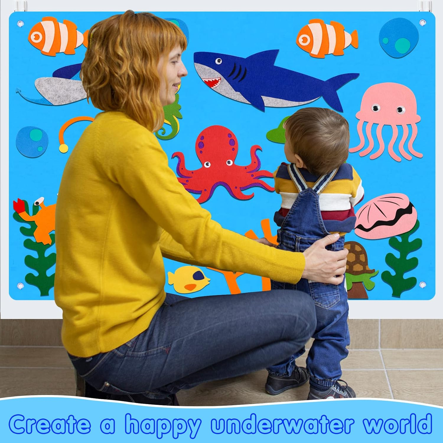 Craftstory Ocean Felt Board Story Set for Toddlers Children under the Sea 3.5 Feet Flannel-Stories Shark Octopus Toys Wall Activity Storytelling Teaching image number 4