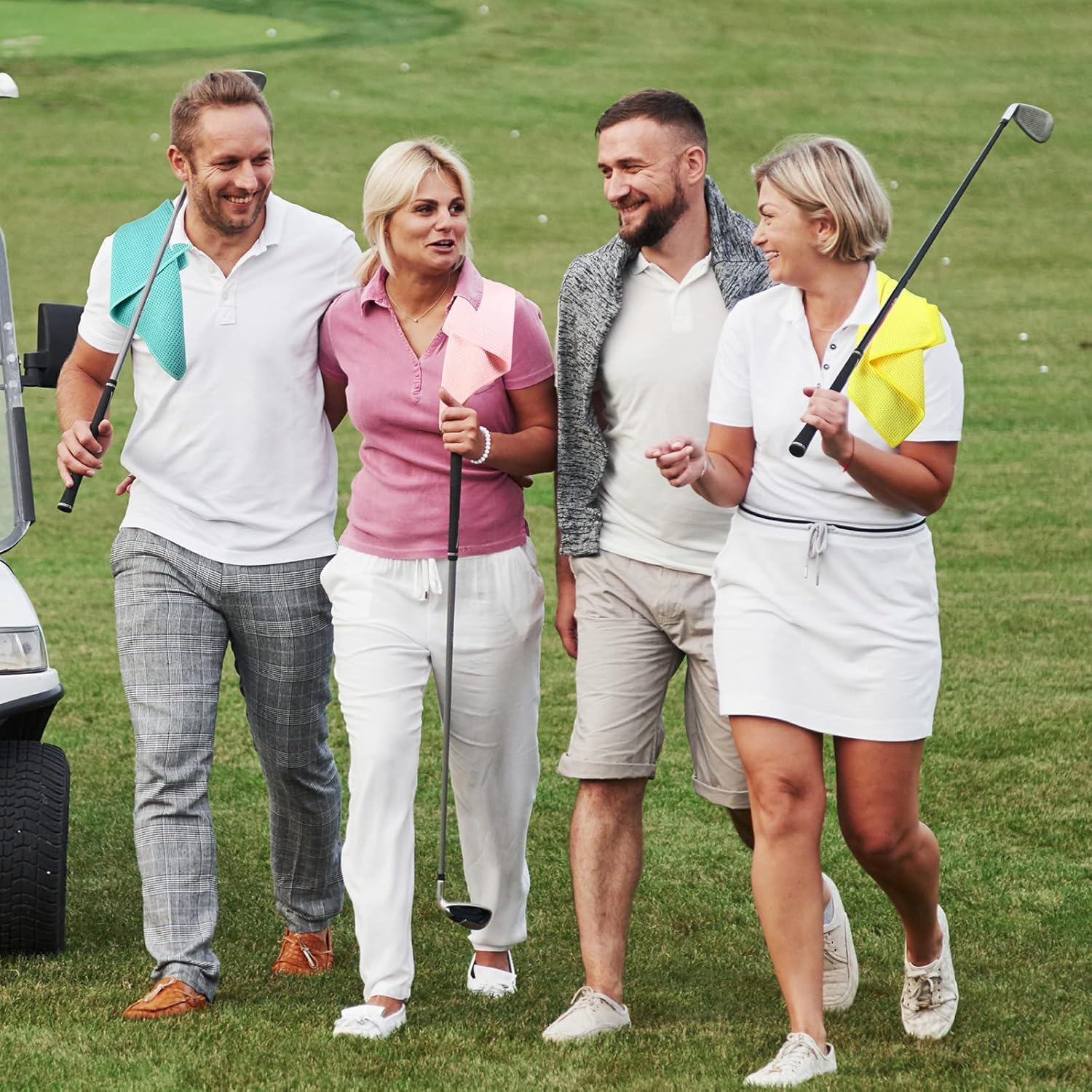 4 Pack Golf Towel for Golf Bags Microfiber Fabric Towel Bag with Clip Waffle Pattern Golf Accessories for Golf Ball Club Set, Multiple Colors (Light Blue, Yellow, Rose, Light Pink) image number 2